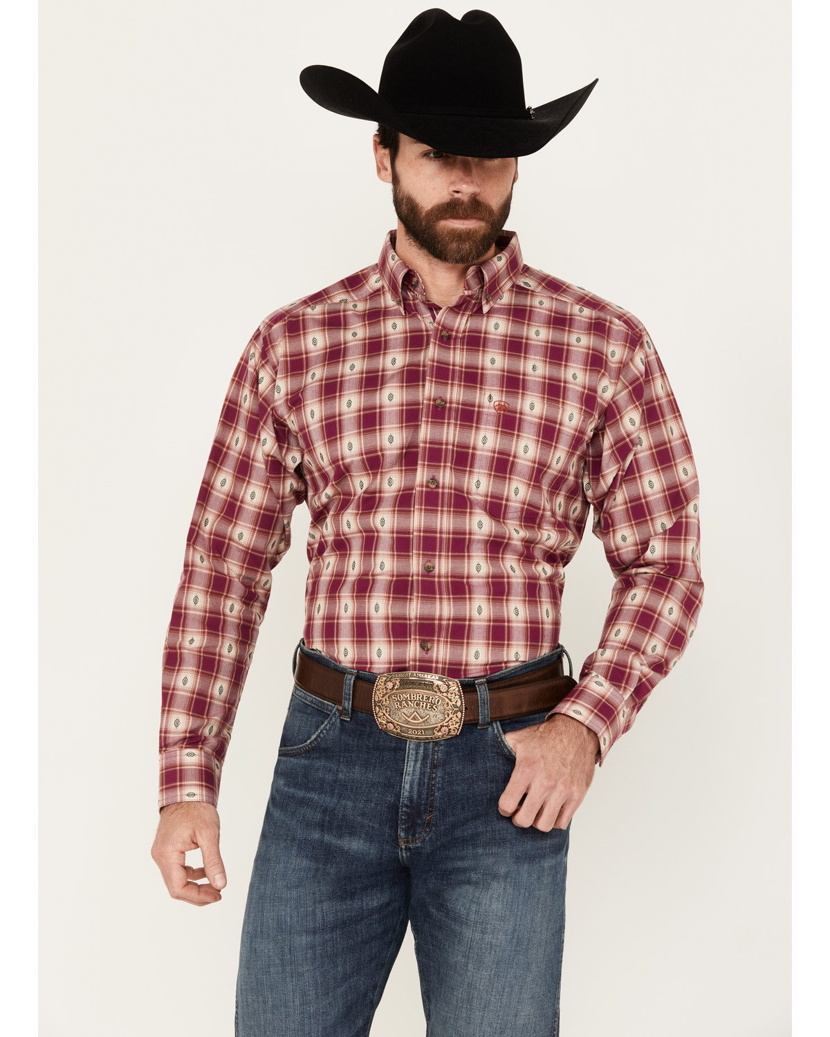 Ariat Men's Seamus Plaid Southwestern Print Long Sleeve Button-Down Western Shirt