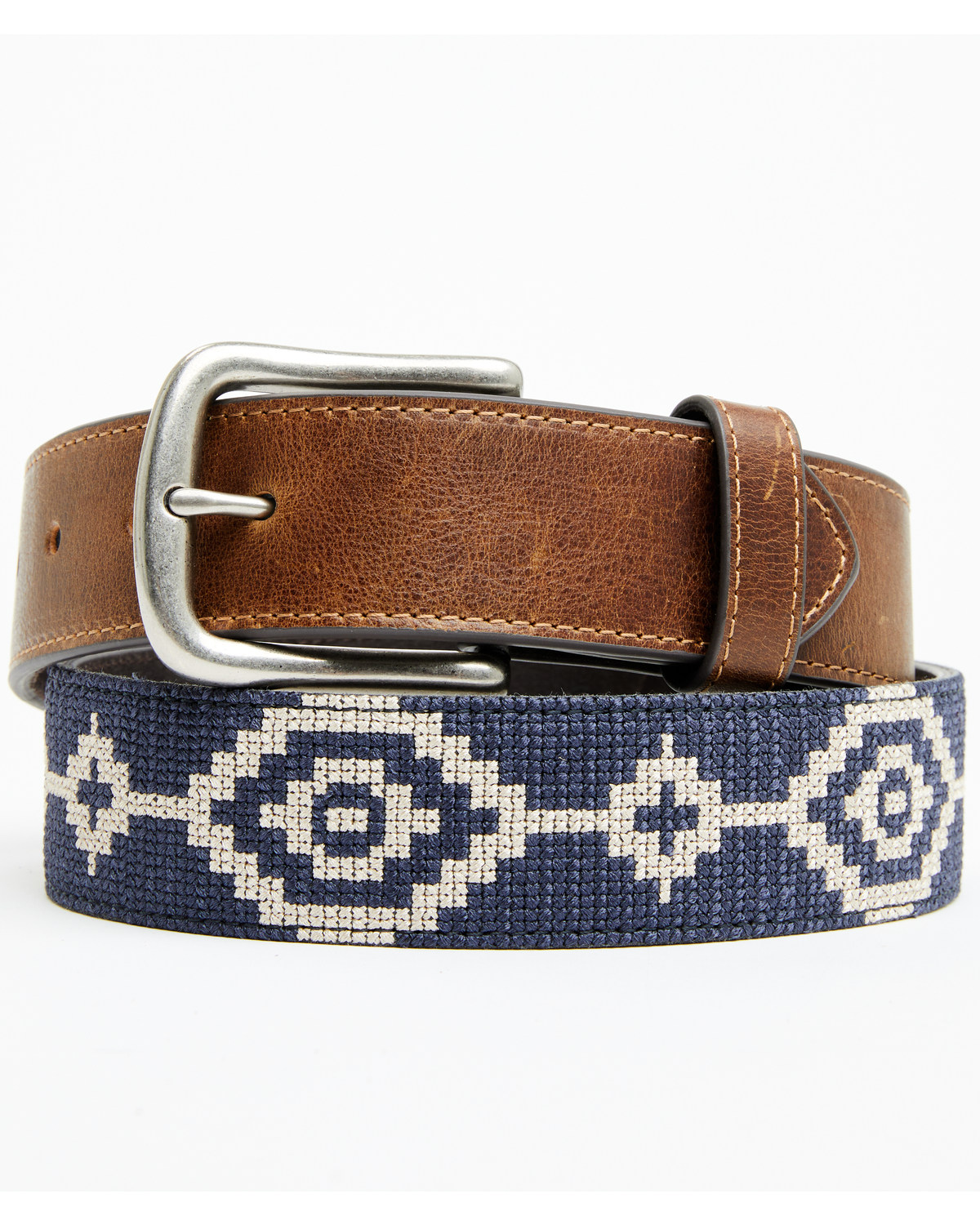 Cody James Men's Clayton Southwestern Cross Stich Leather Belt