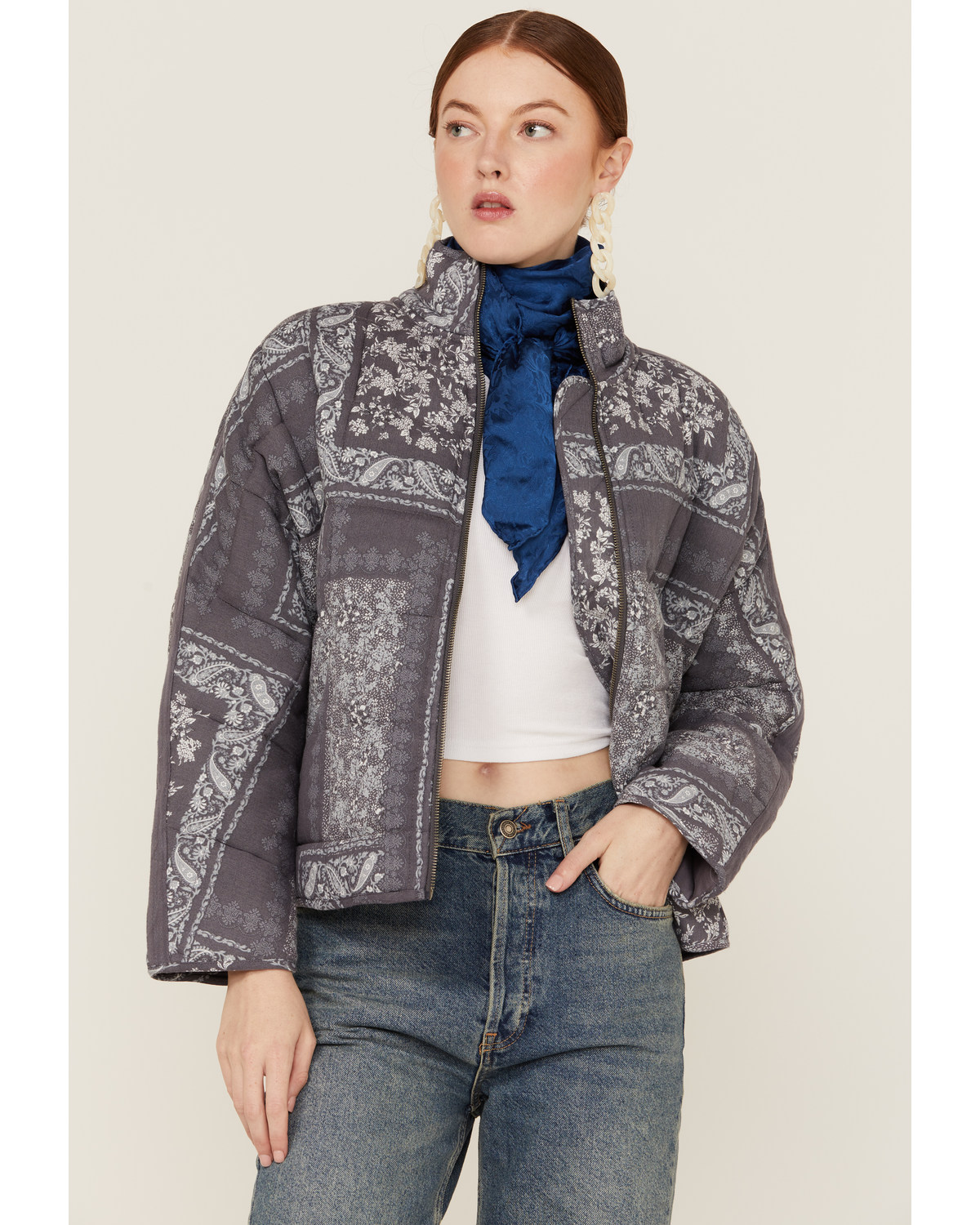 En Creme Women's Quilted Patchwork Zip Jacket