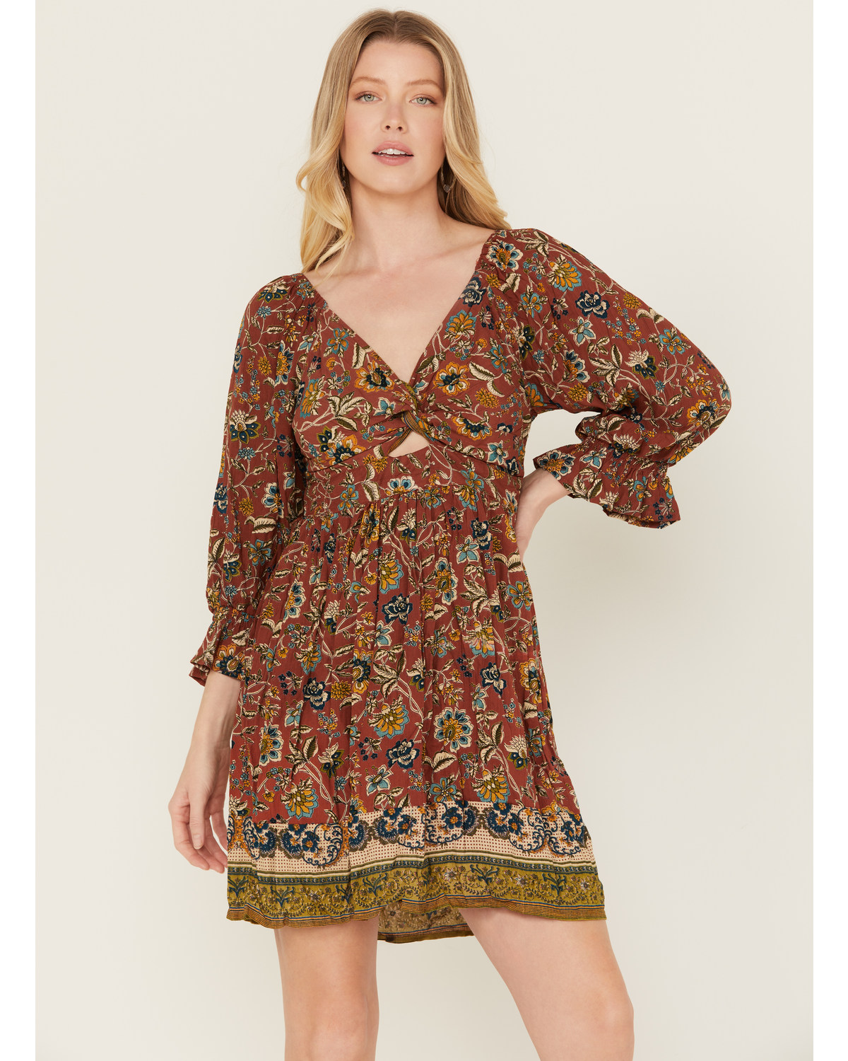 Angie Women's Floral Print Long Sleeve Mini Dress