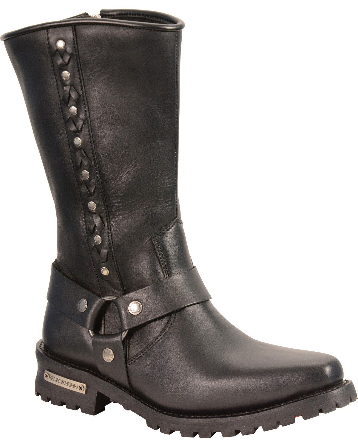 Milwaukee Leather Men's Braid & Rivet Harness Boots - Square Toe