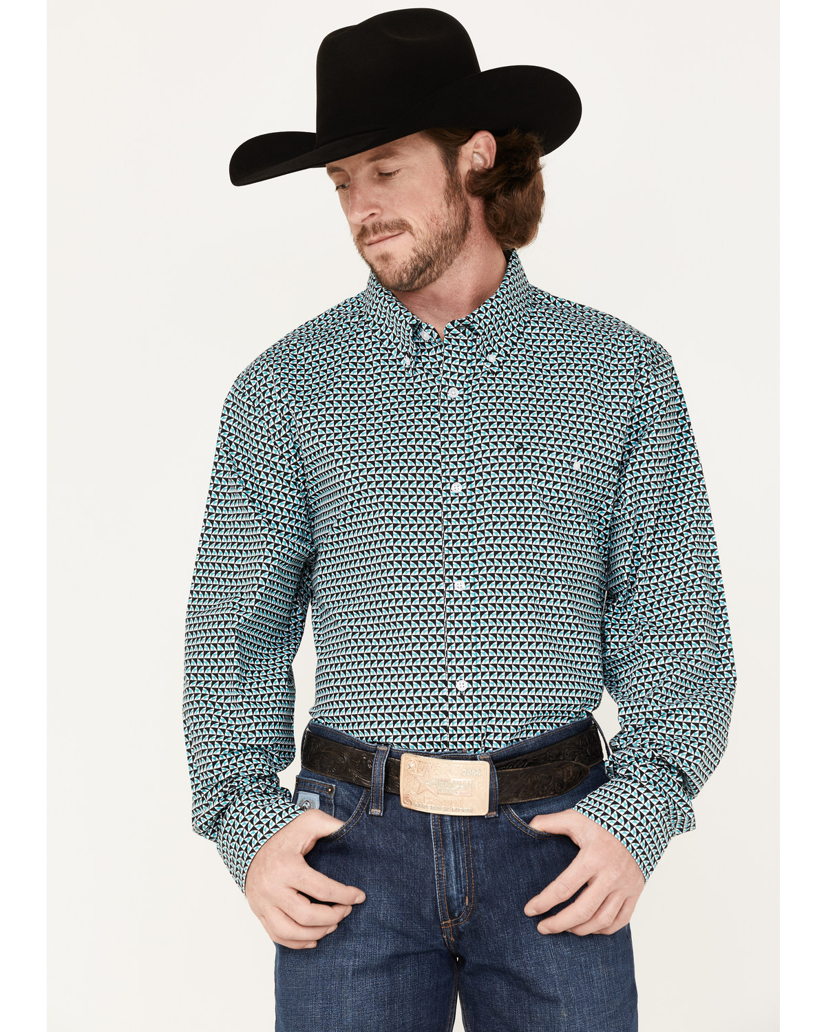 RANK 45® Men's Colt Geo Print Long Sleeve Button-Down Western Shirt