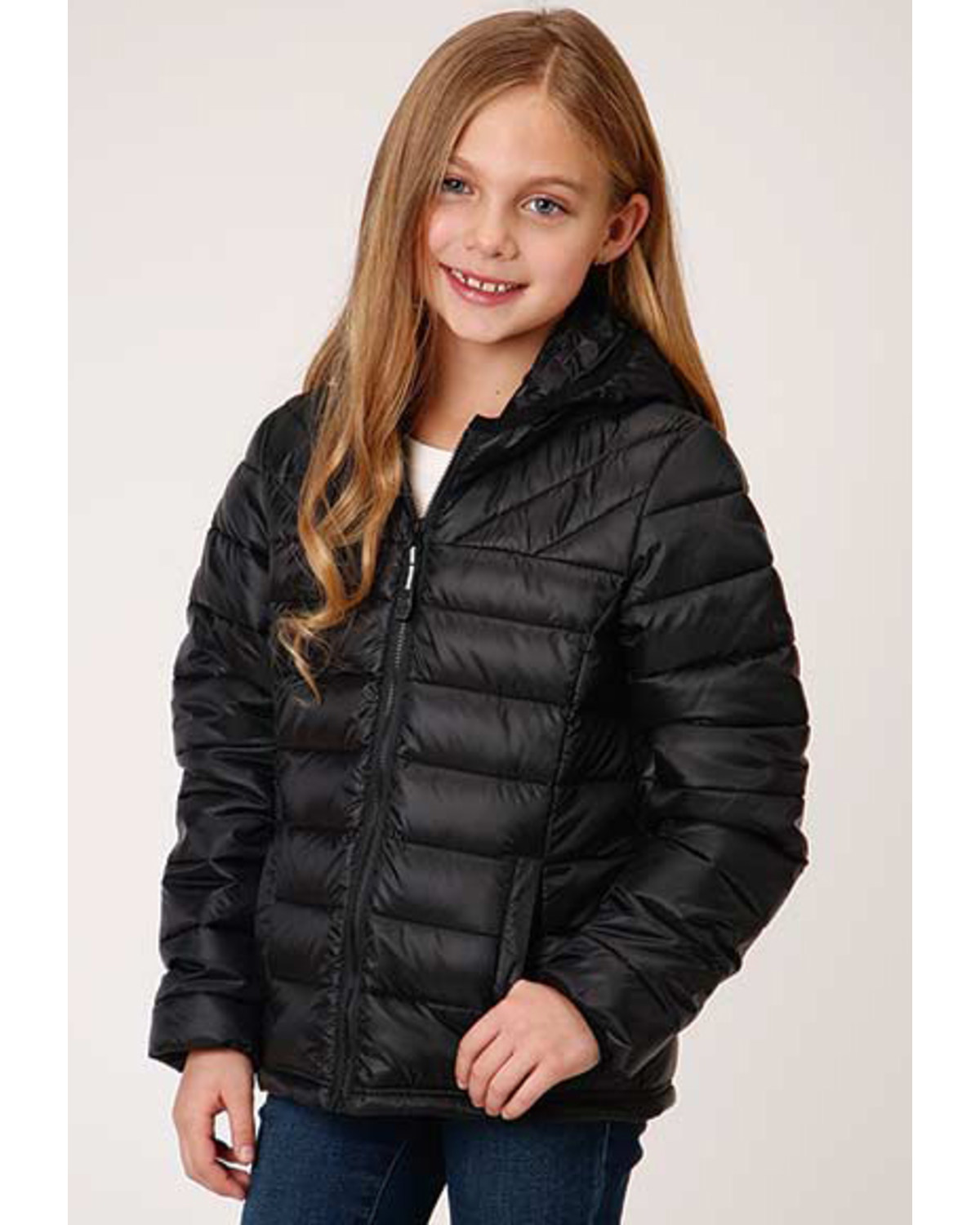 Roper Girls' Solid Crushable Parachute Zip-Front Hooded Nylon Jacket