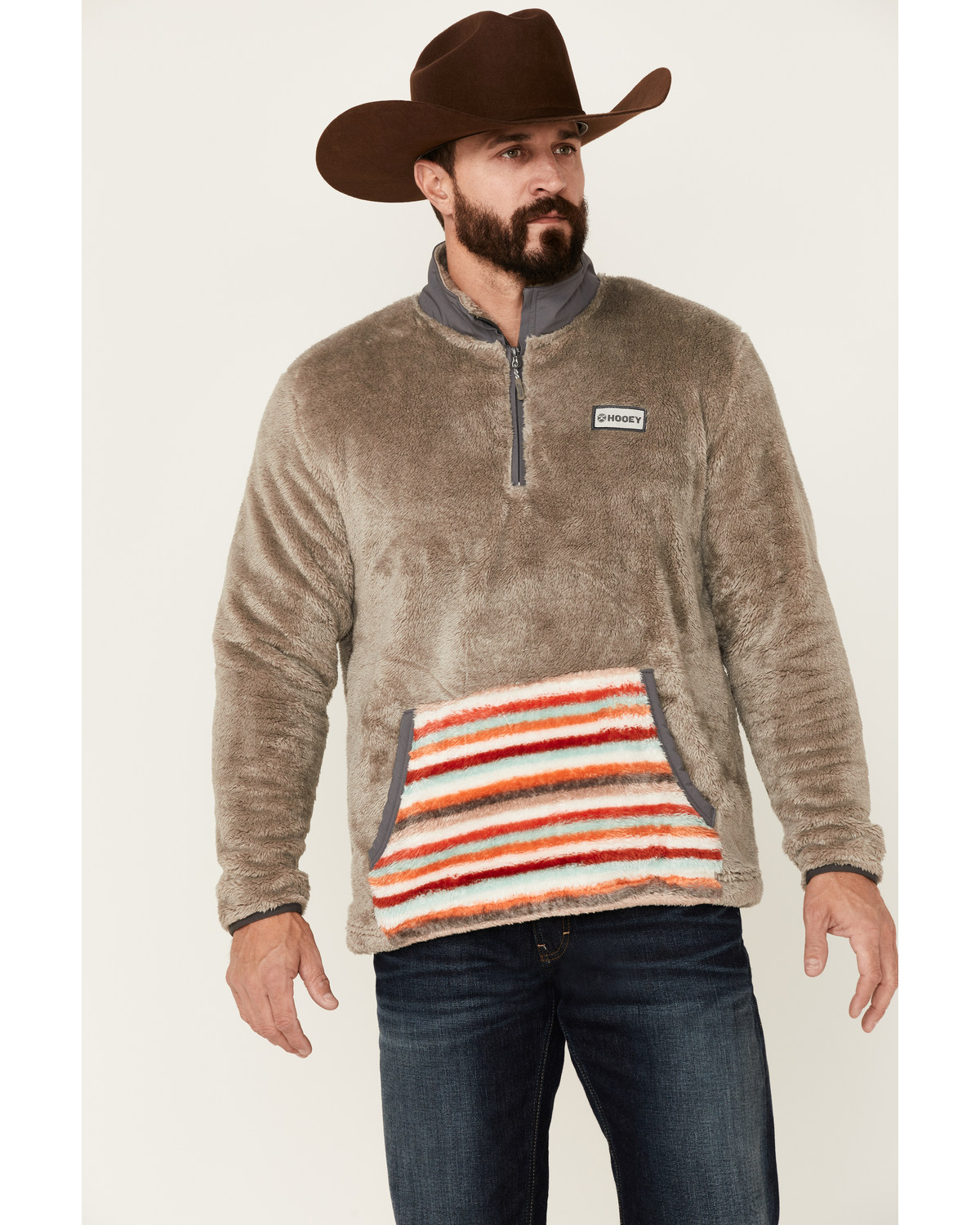 Hooey Men's Stripe Pocket 1/4 Zip Fleece Pullover