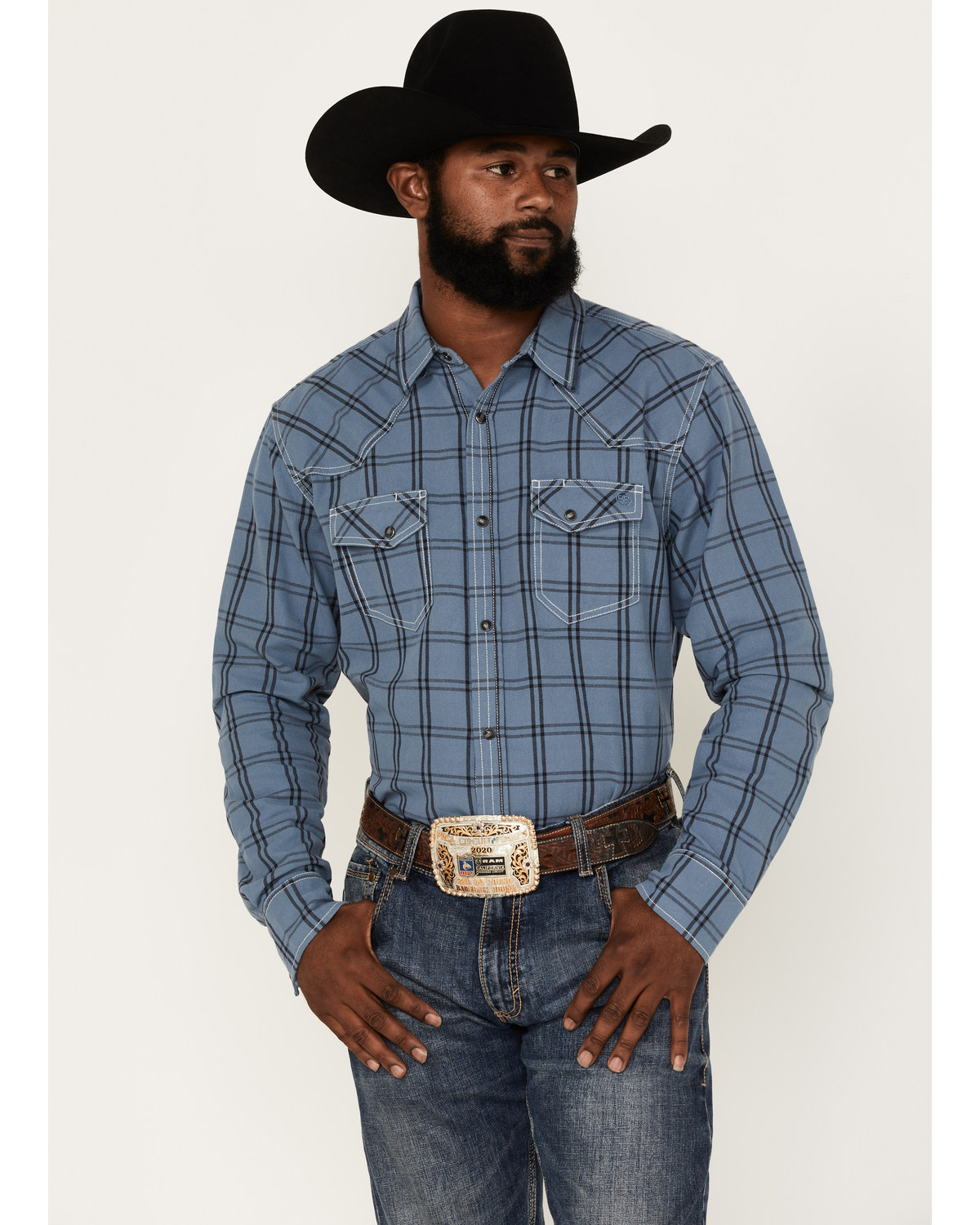 Blue Ranchwear Men's Plaid Snap Western Flannel Workshirt