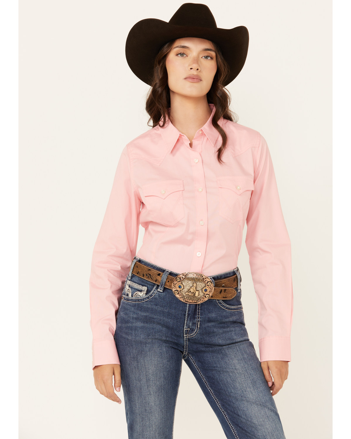 Wrangler Retro Women's Solid Long Sleeve Button-Down Stretch Western Shirt