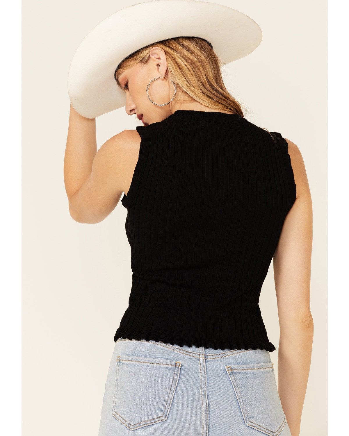 Blu Pepper Women's Black Rib High-Neck Crop Tank Top | Boot Barn