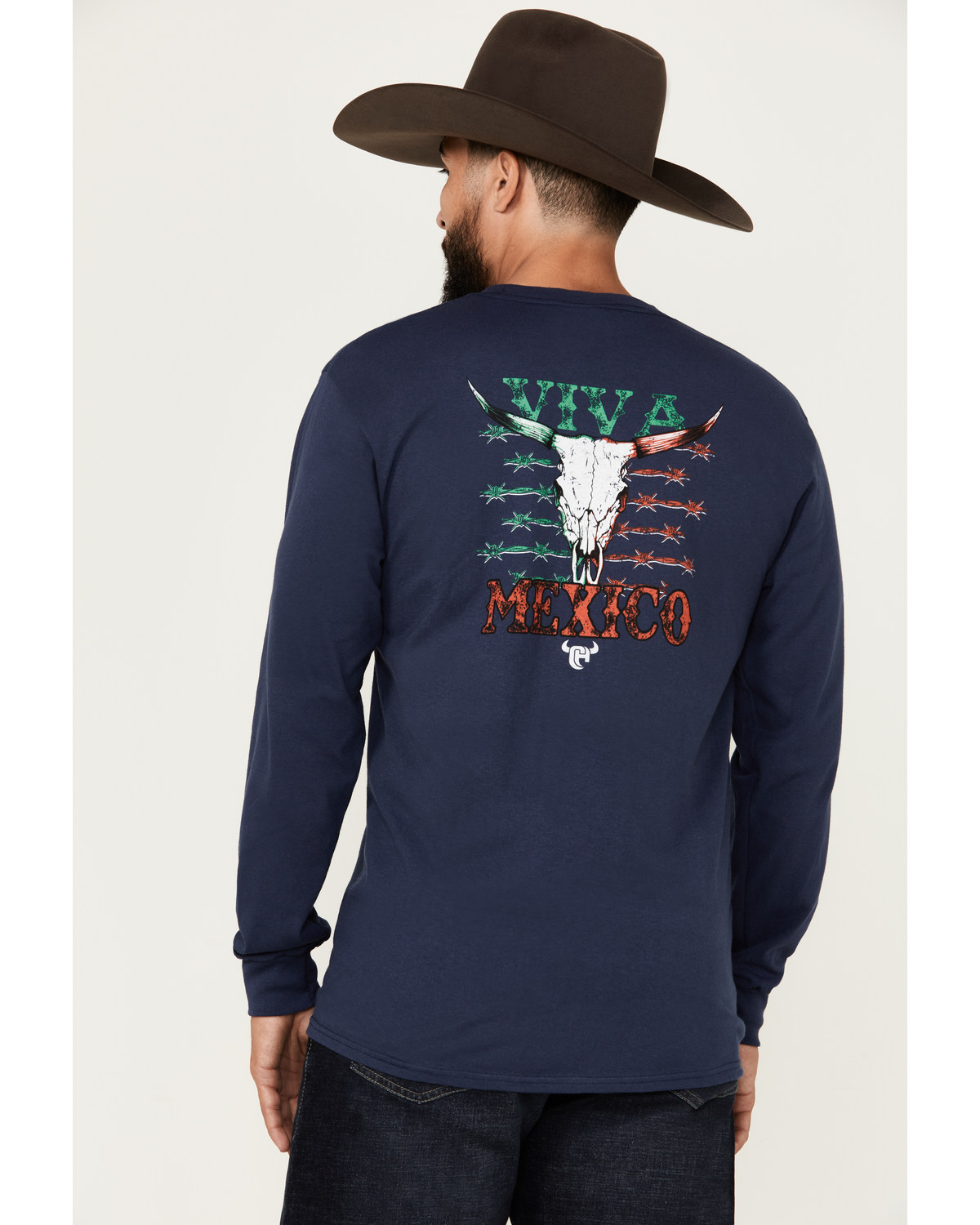 Cowboy Hardware Men's Viva Mexico Steer Head Long Sleeve Graphic Shirt