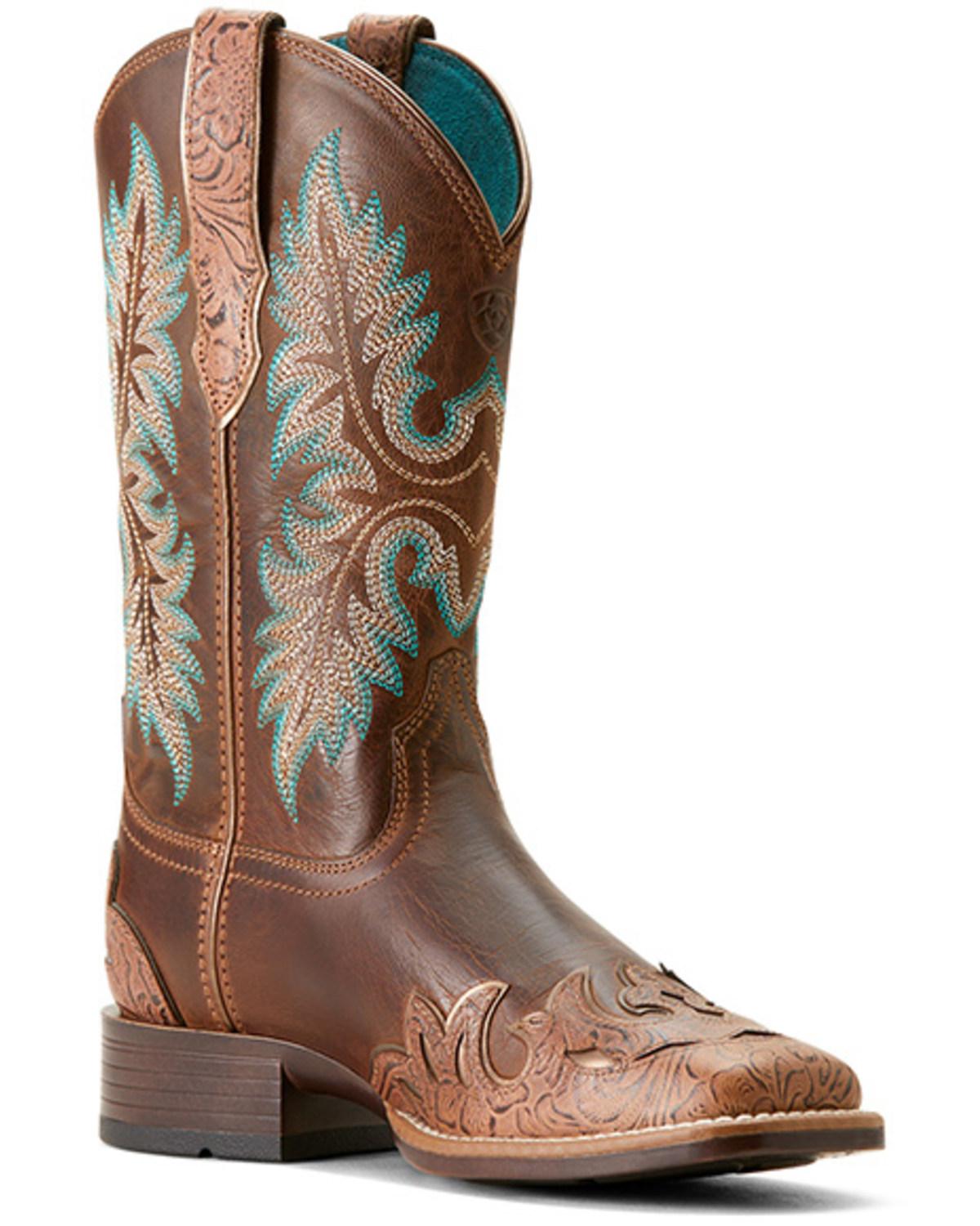 Ariat vaquera women's khaki with sunset purple double welt square toe western boots sales