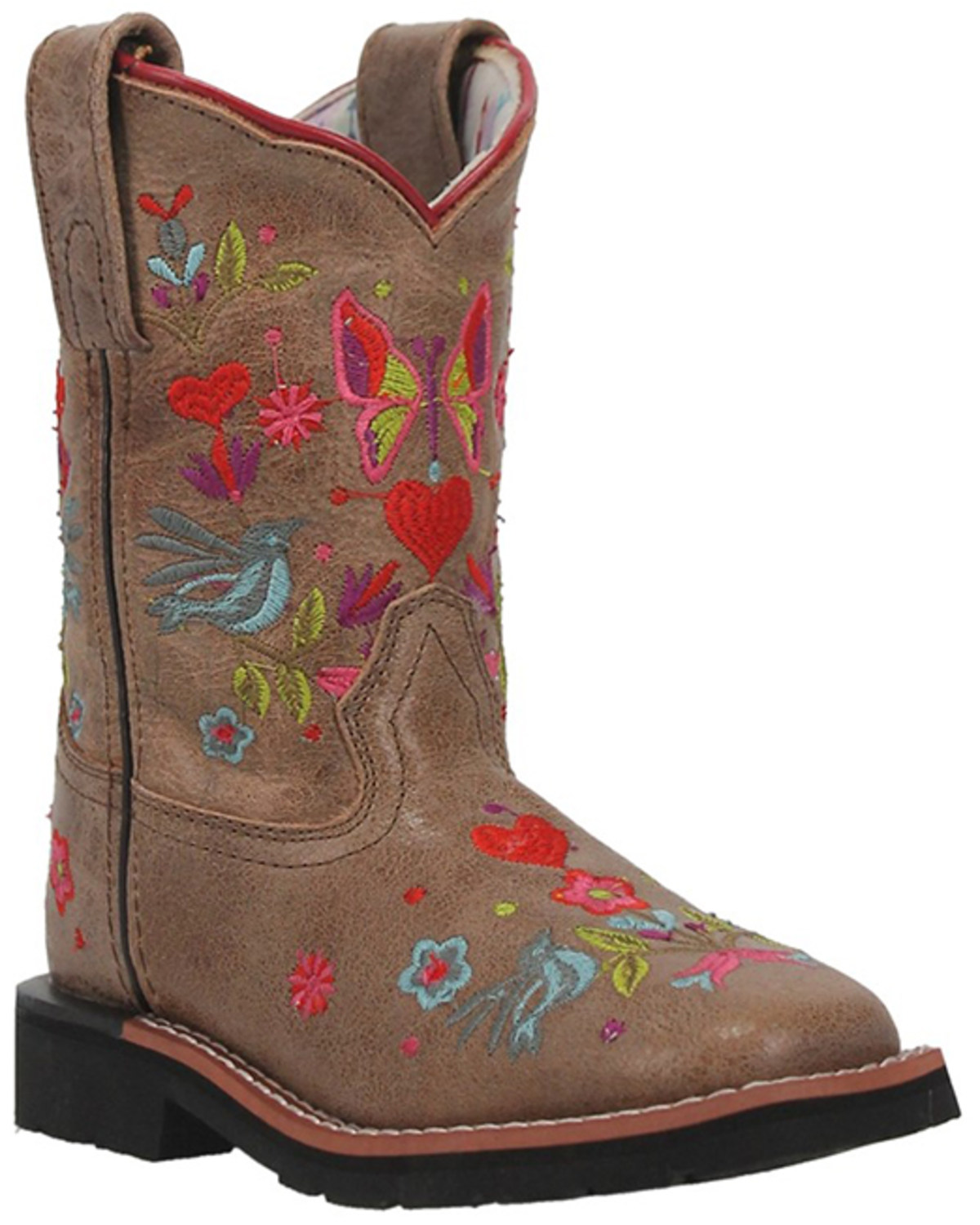 Dan Post Girls' Floral Embroidered Western Boots - Square Toe