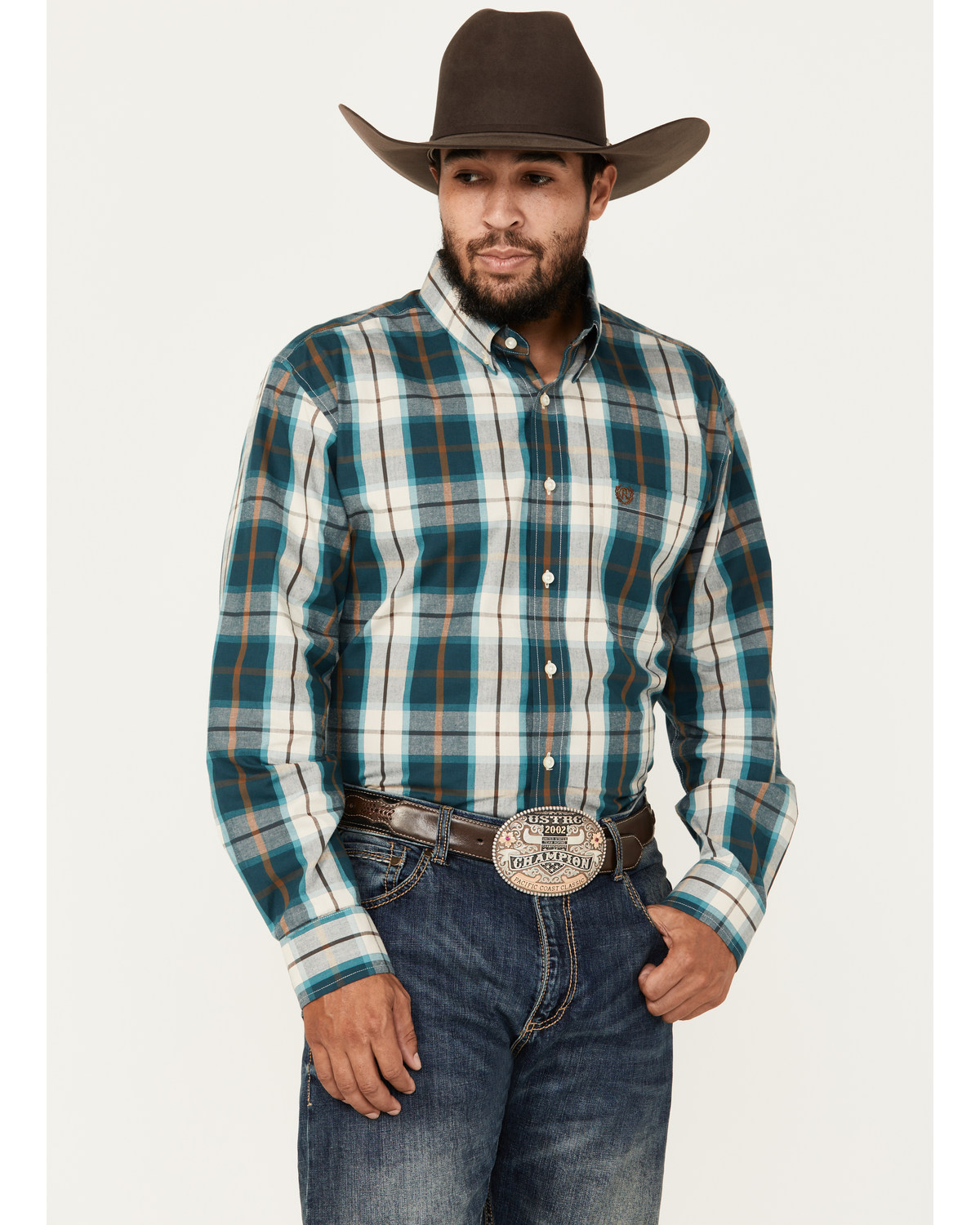 Panhandle Men's Select Plaid Print Long Sleeve Button-Down Western Shirt