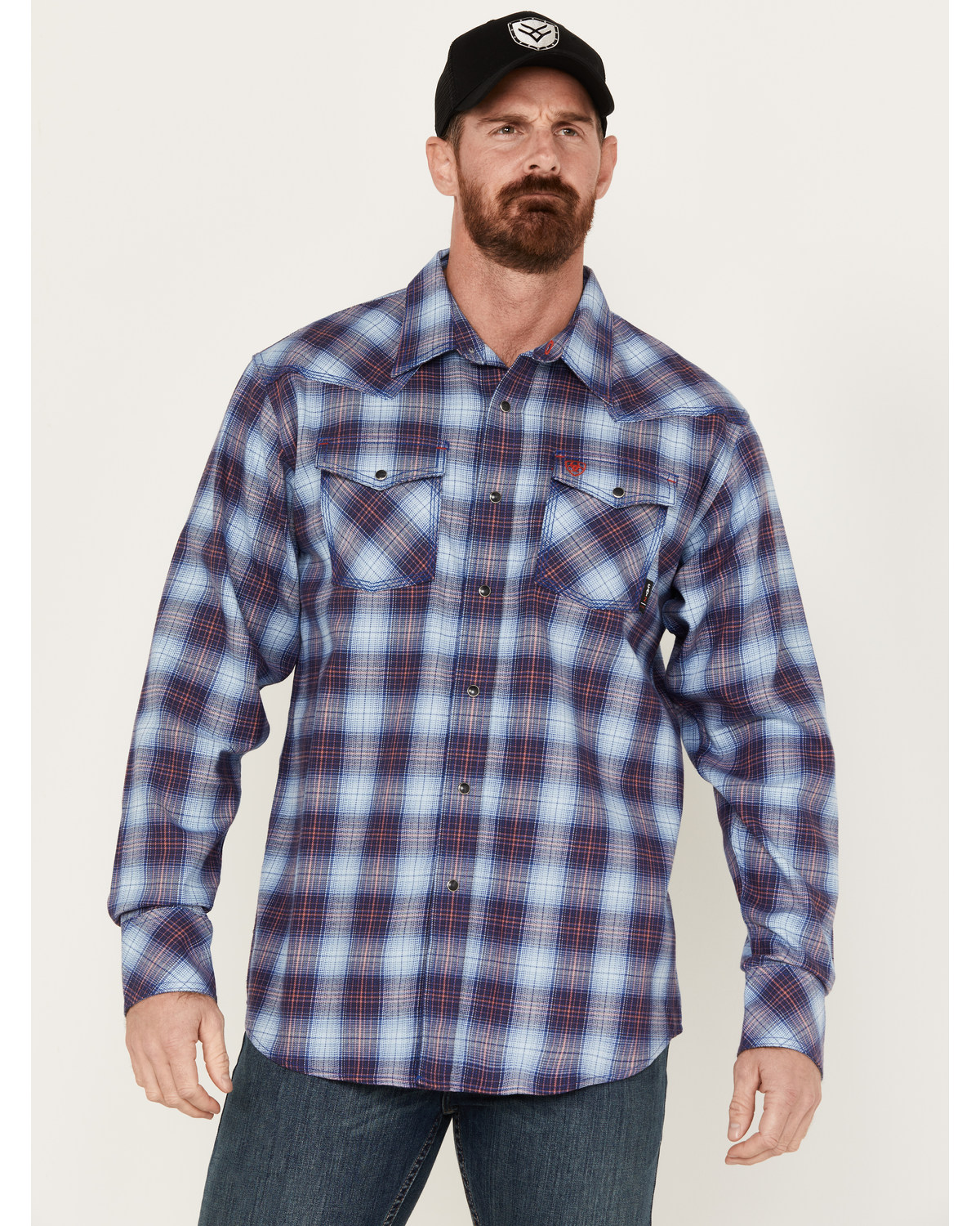 Ariat Men's FR Dagger Plaid Print Long Sleeve Snap Work Shirt