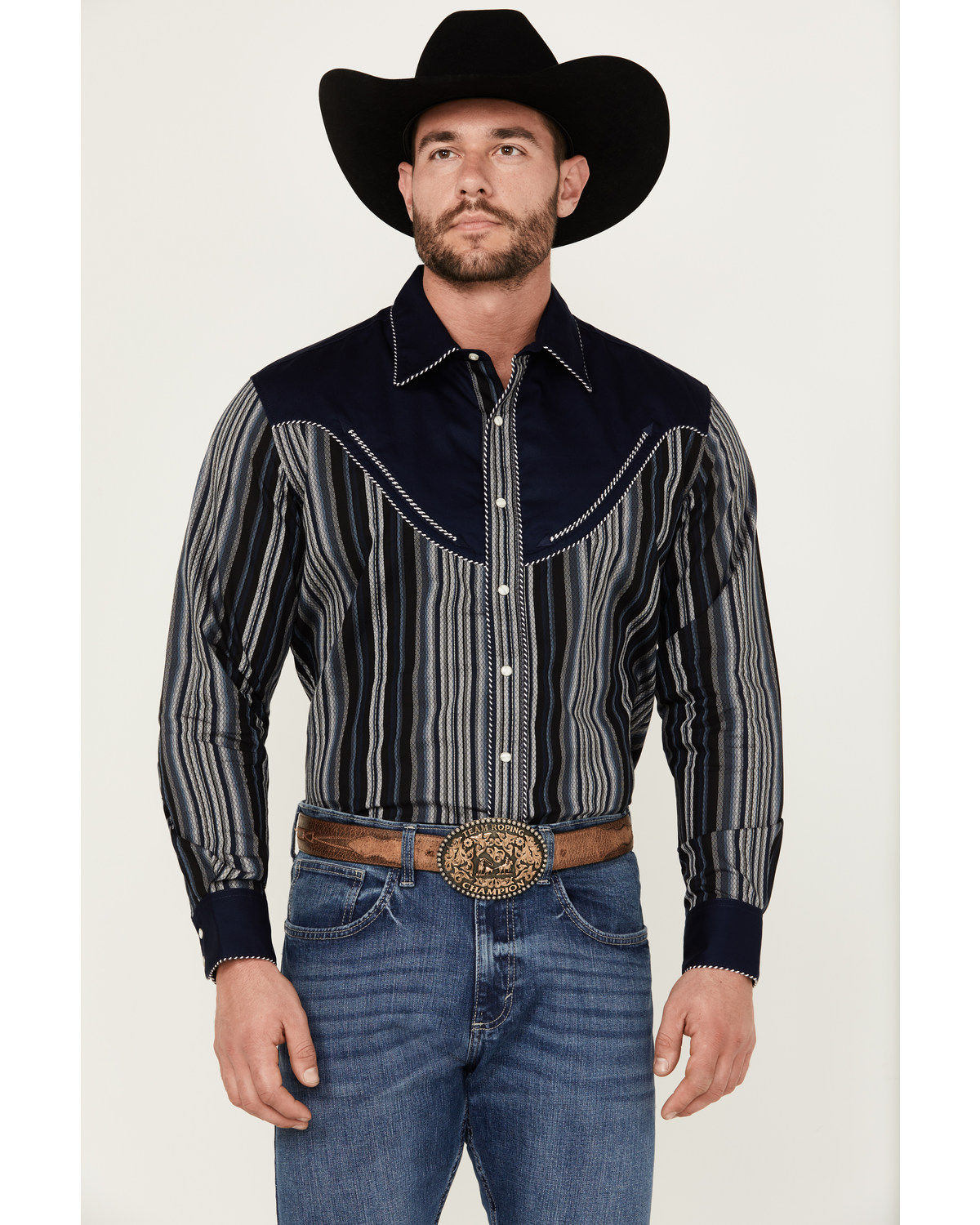 Wrangler Men's Rodeo Ben Striped Long Sleeve Snap Western Shirt