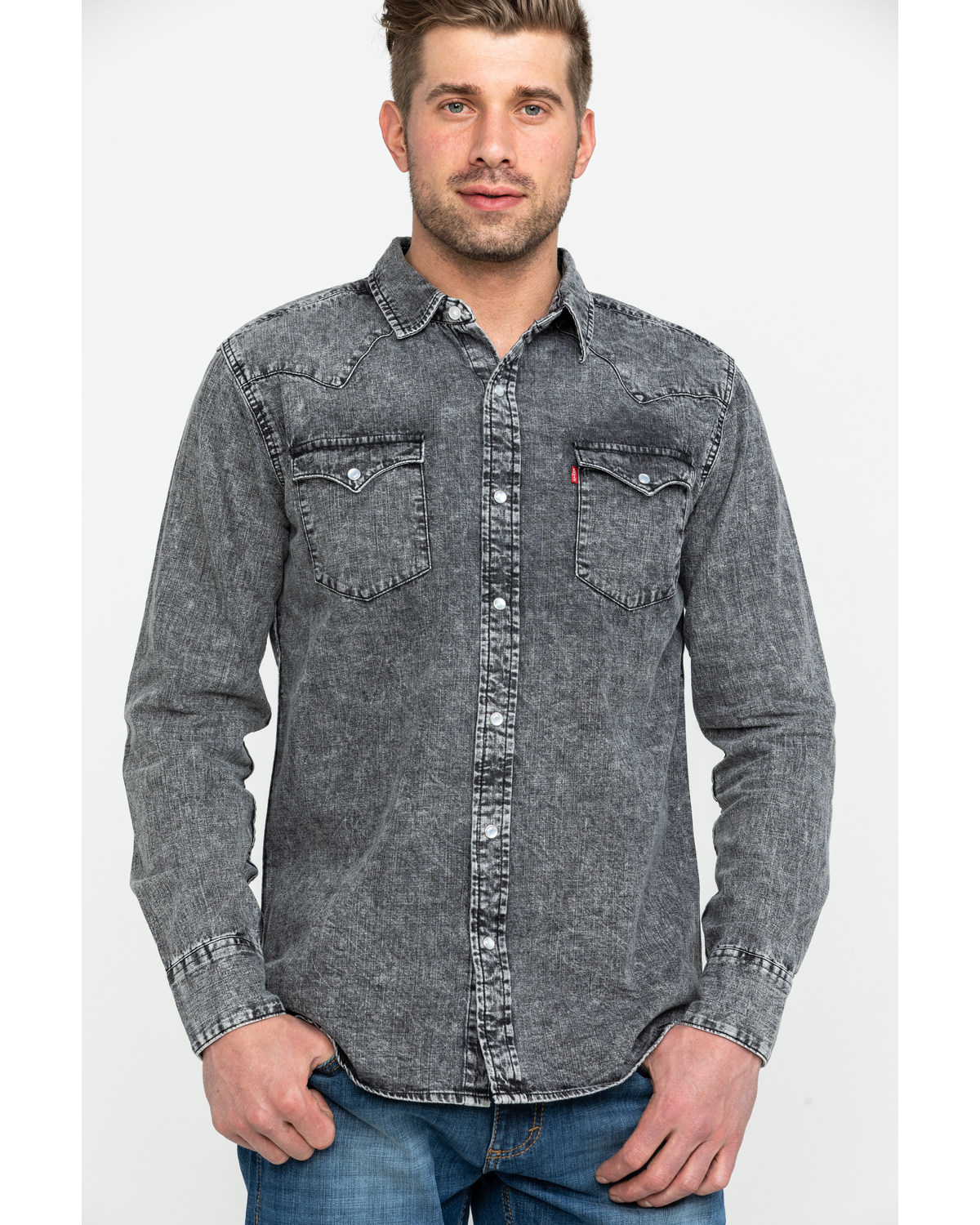 mens denim snap shirt