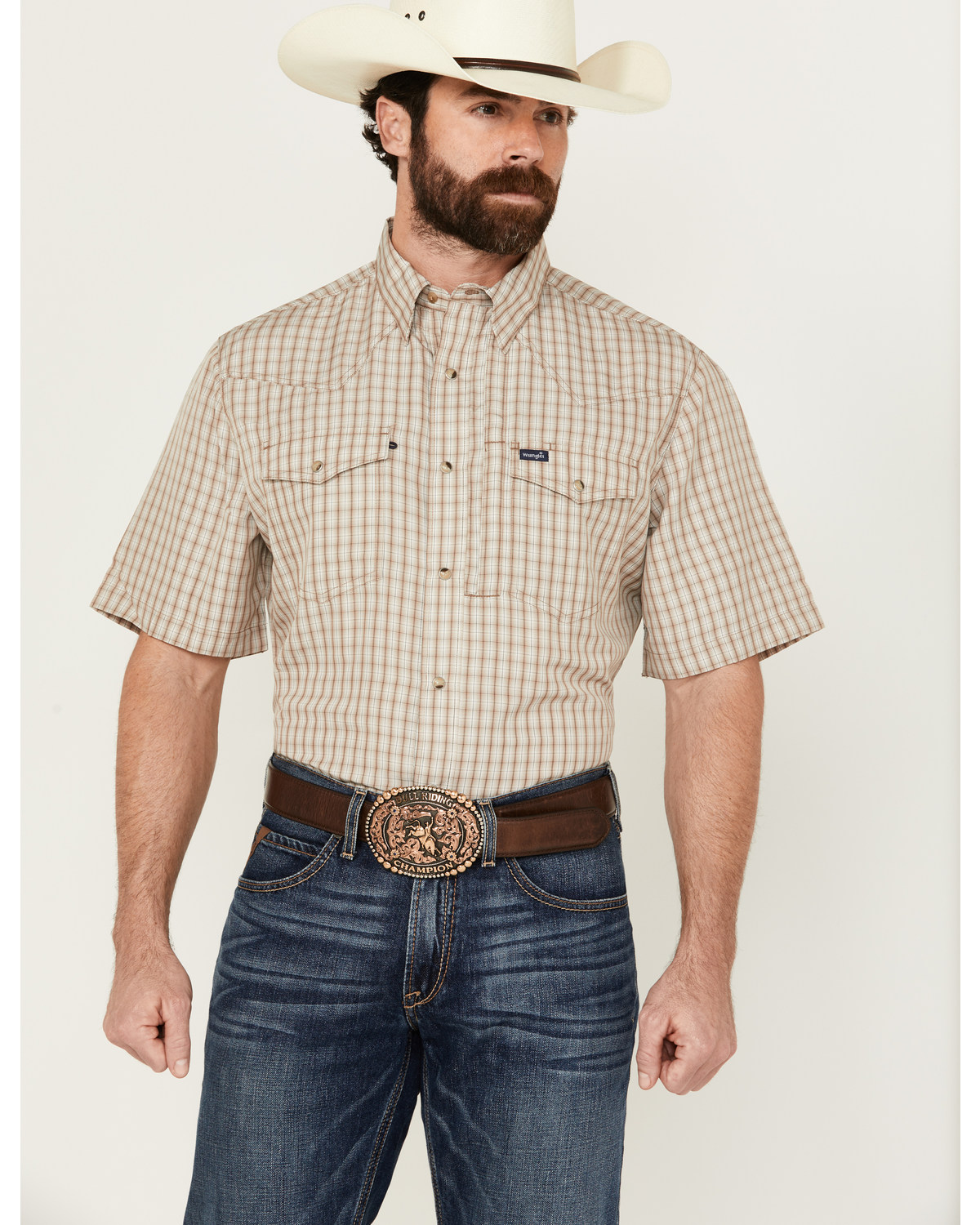 Wrangler Men's Plaid Print Short Sleeve Snap Performance Western Shirt - Tall