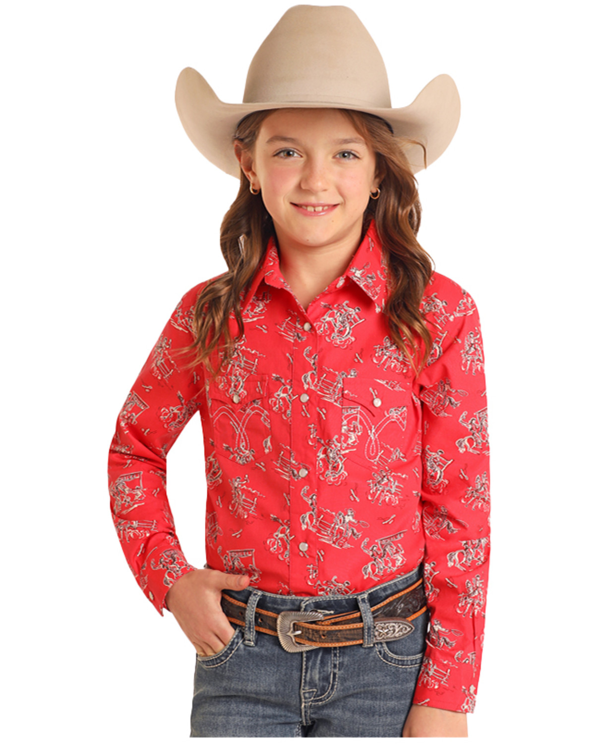 Panhandle Girls' Conversational Print Long Sleeve Snap Western Shirt