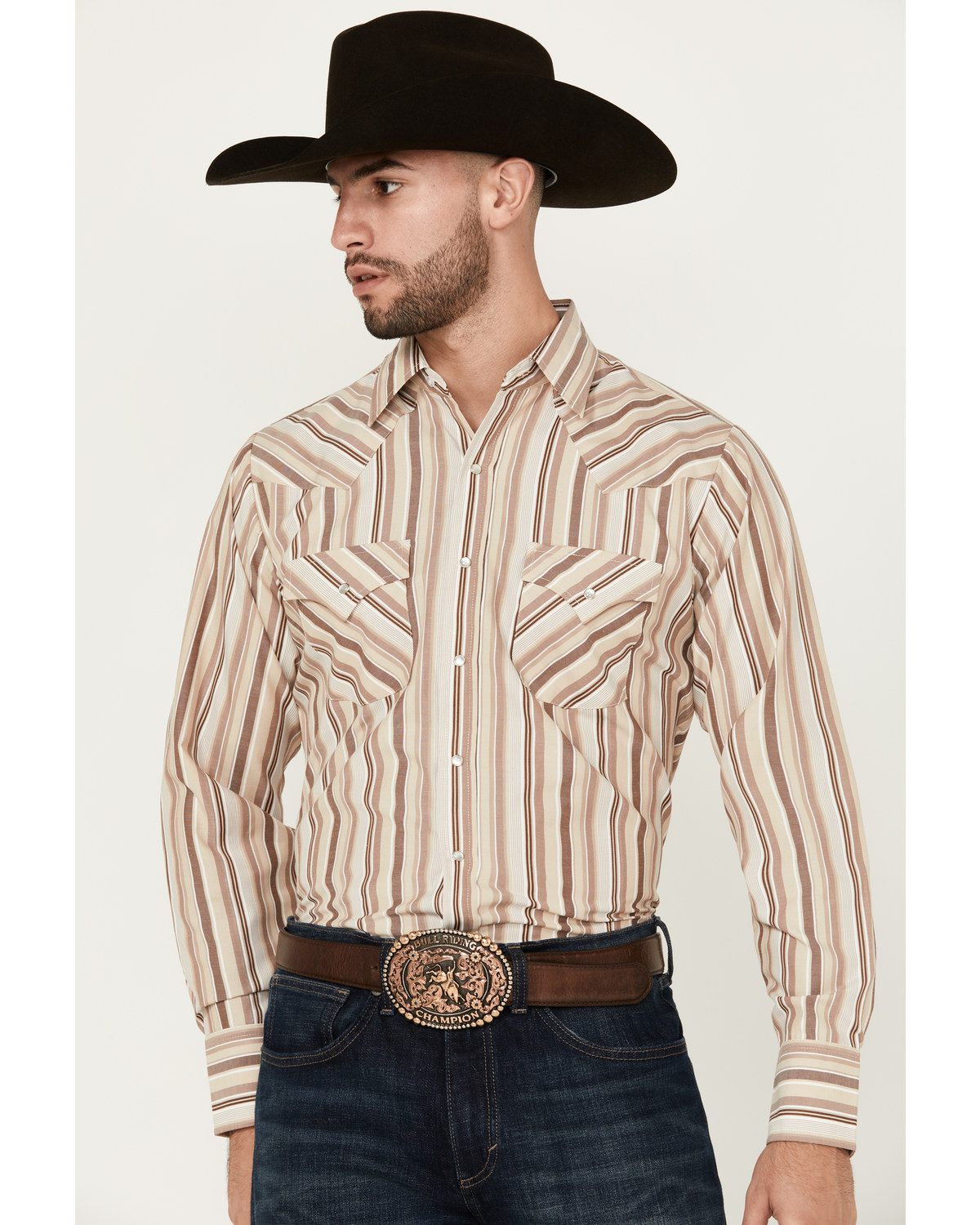 Ely Walker Men's Striped Print Long Sleeve Snap Western Shirt