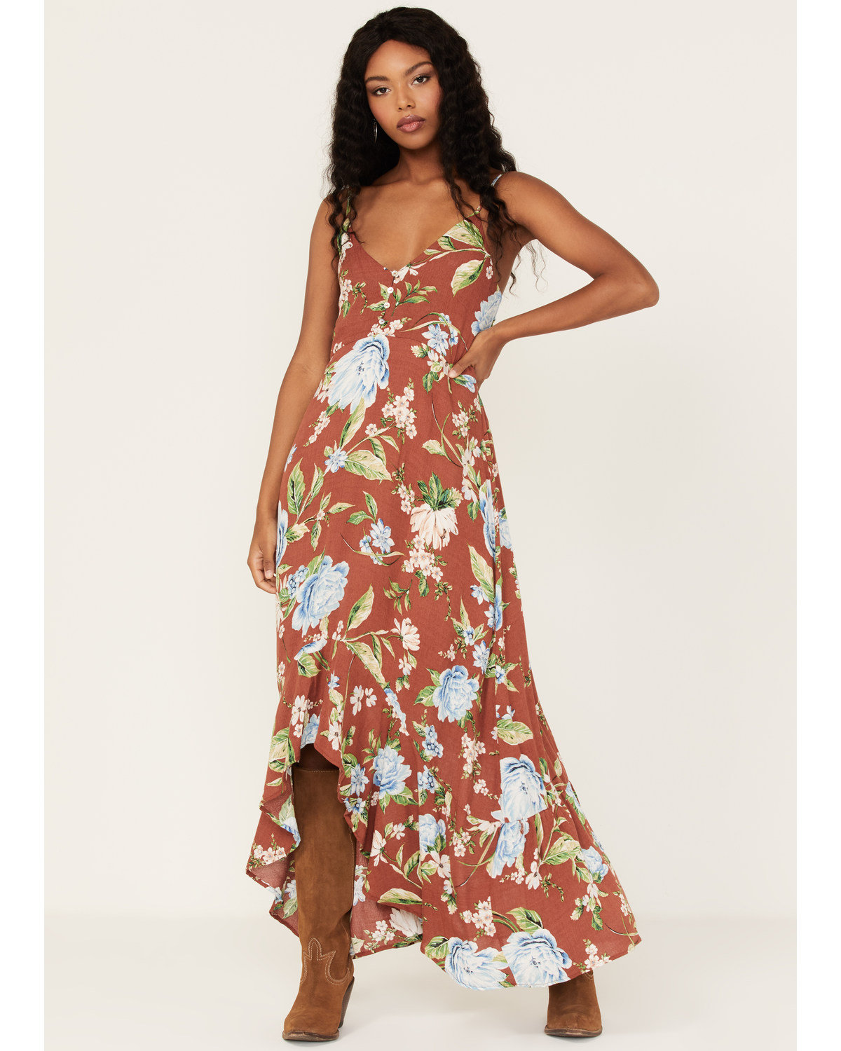 Wild Moss Women's Floral Print Sleeveless Maxi Dress