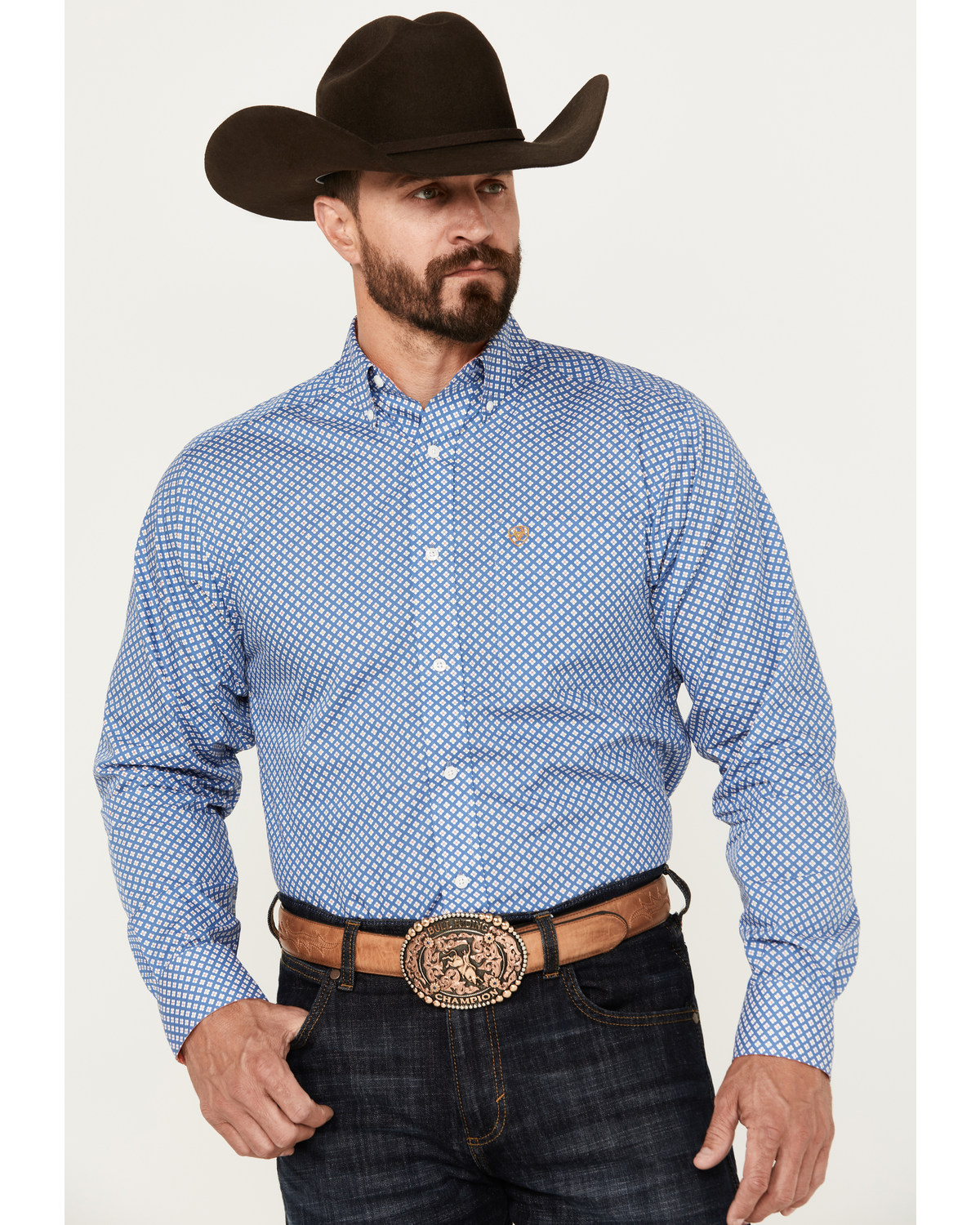 Ariat Men's Wrinkle Free Wren Print Button-Down Long Sleeve Western Shirt