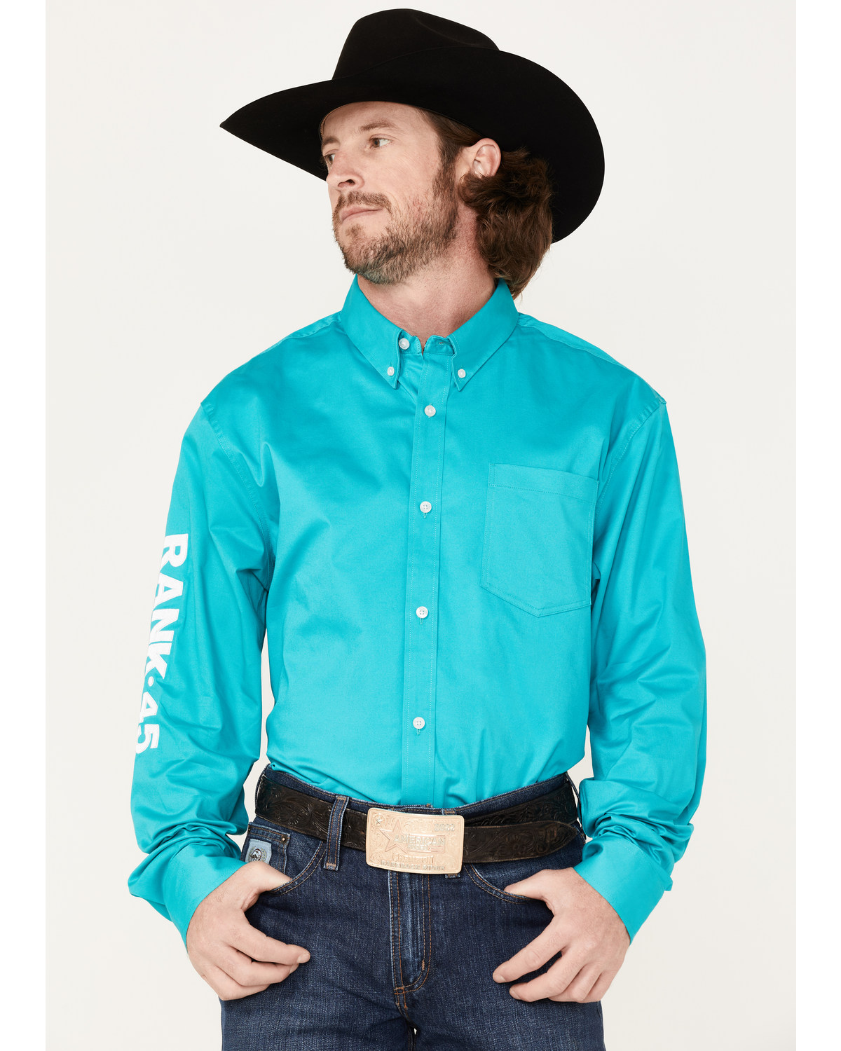 RANK 45® Men's Solid Long Sleeve Button-Down Snap Shirt