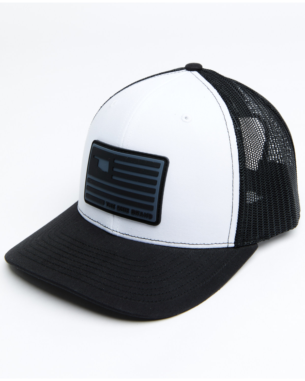 Okie Men's Billy Rubber Flag Logo Patch Mesh-Back Ball Cap - White & Black