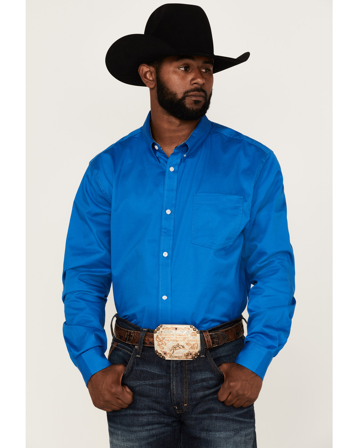 RANK 45® Men's Solid Basic Twill Logo Long Sleeve Button-Down Stretch Western Shirt - Big & Tall