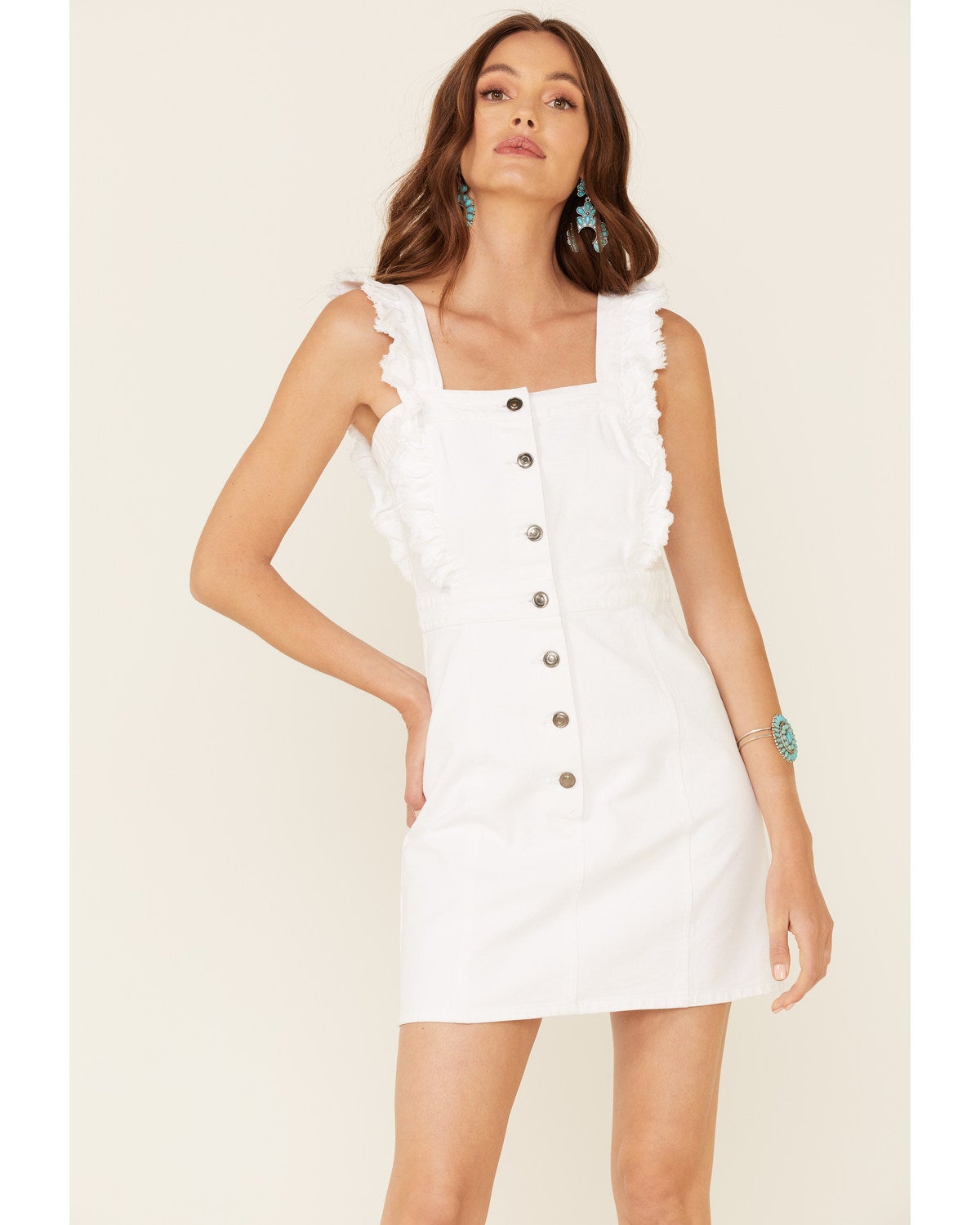 Revel Women's White Fray Edge Ruffled 