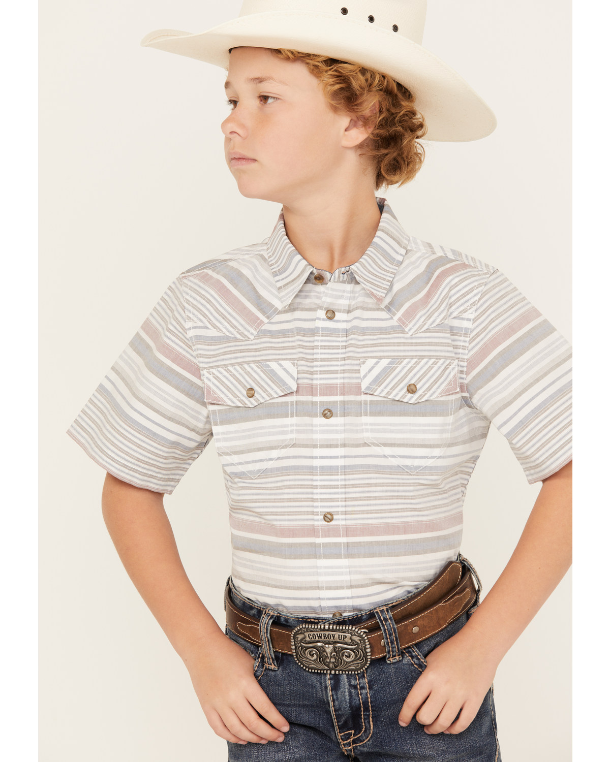 Cody James Boys' Striped Short Sleeve Snap Western Shirt