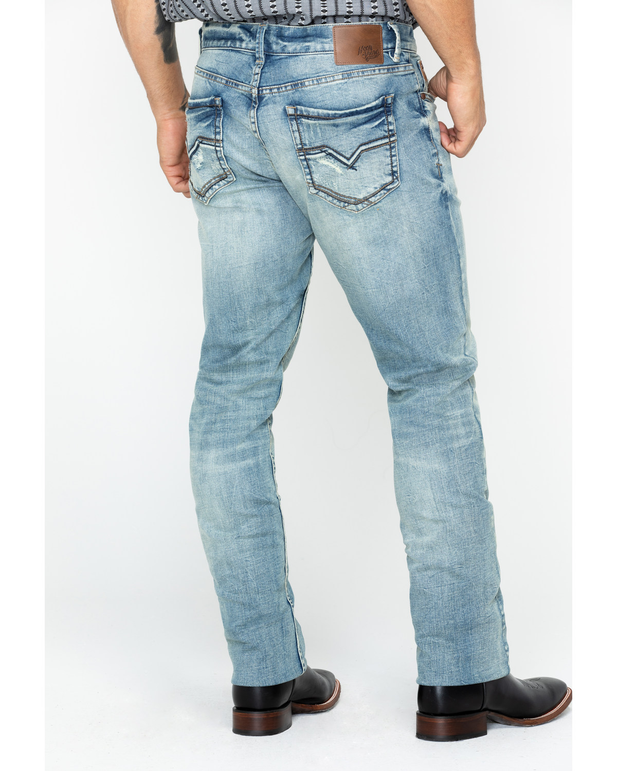 Moonshine Spirit Men's Sutton Light Wash Slim Straight Stretch Denim Jeans