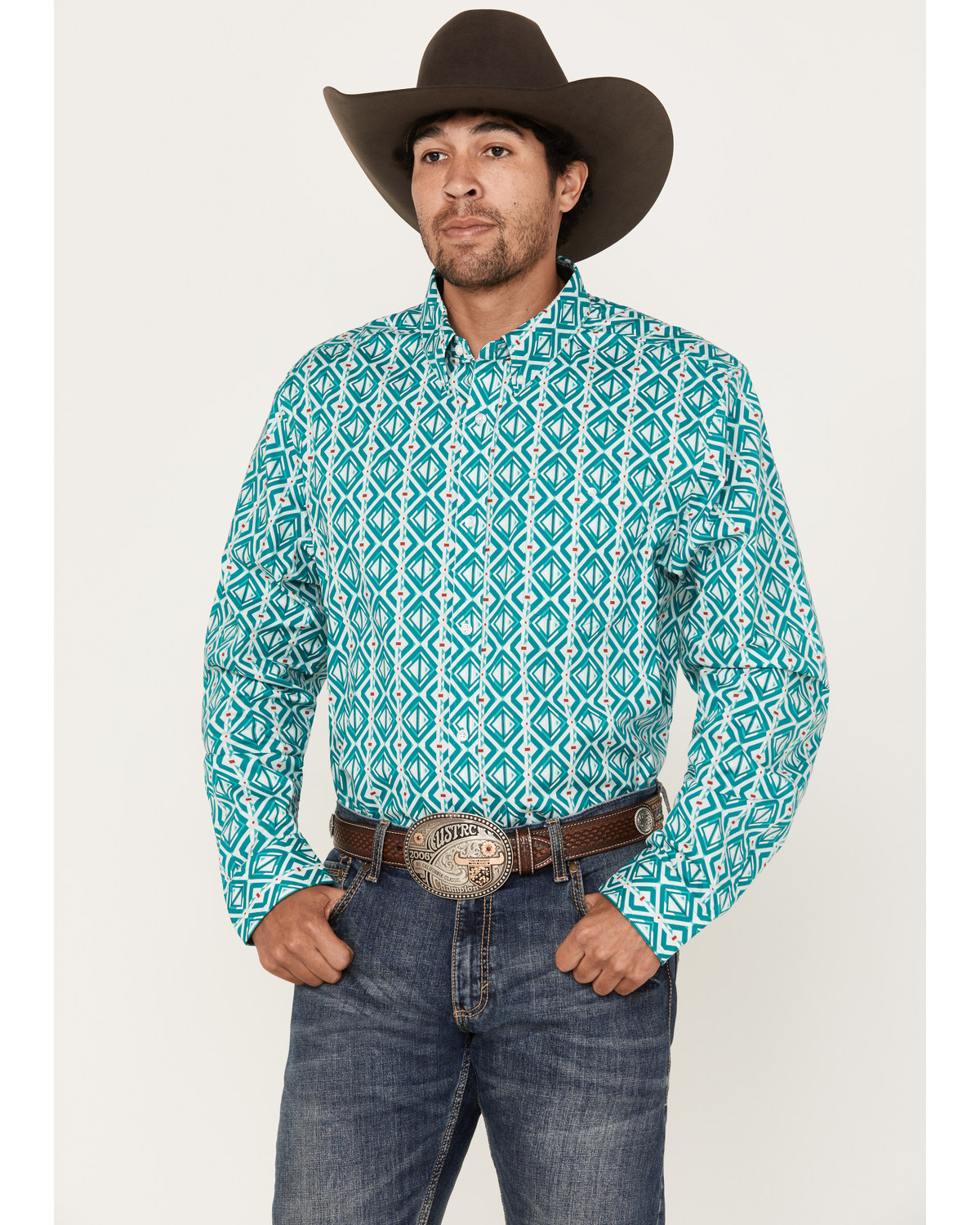 RANK 45® Men's Fearless Geo Long Sleeve Button-Down Western Shirt