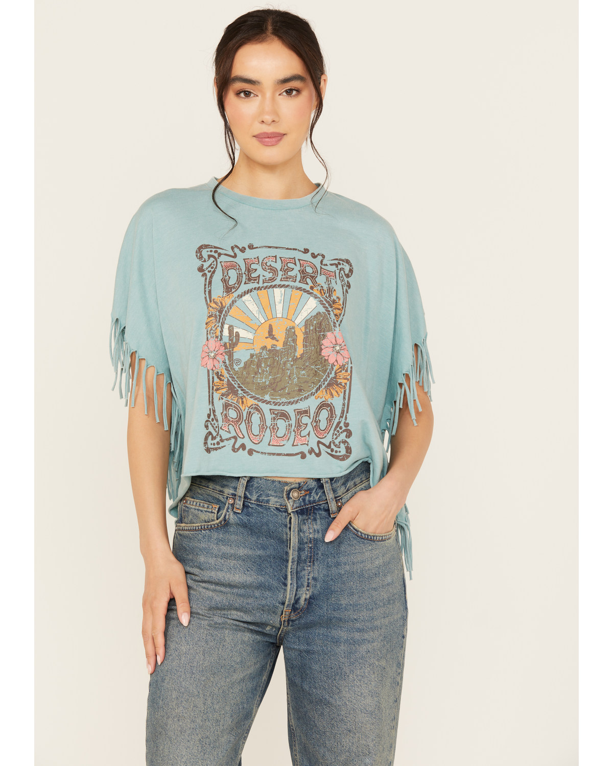 Rock & Roll Denim Women's Desert Rodeo Fringe Short Sleeve Graphic Tee