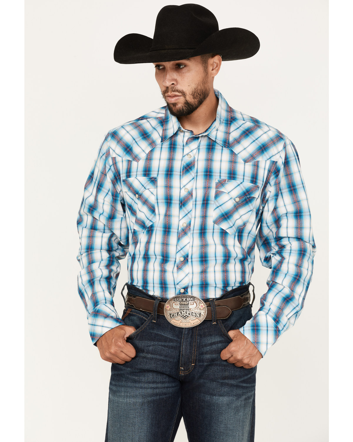Roper Men's Large Plaid Print Long Sleeve Snap Western Shirt