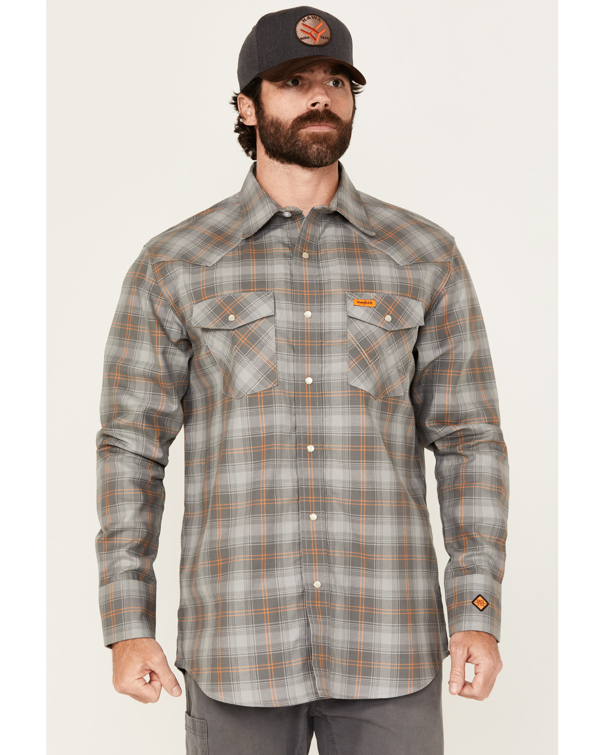 Wrangler Men's FR Plaid Print Long Sleeve Snap Work Shirt