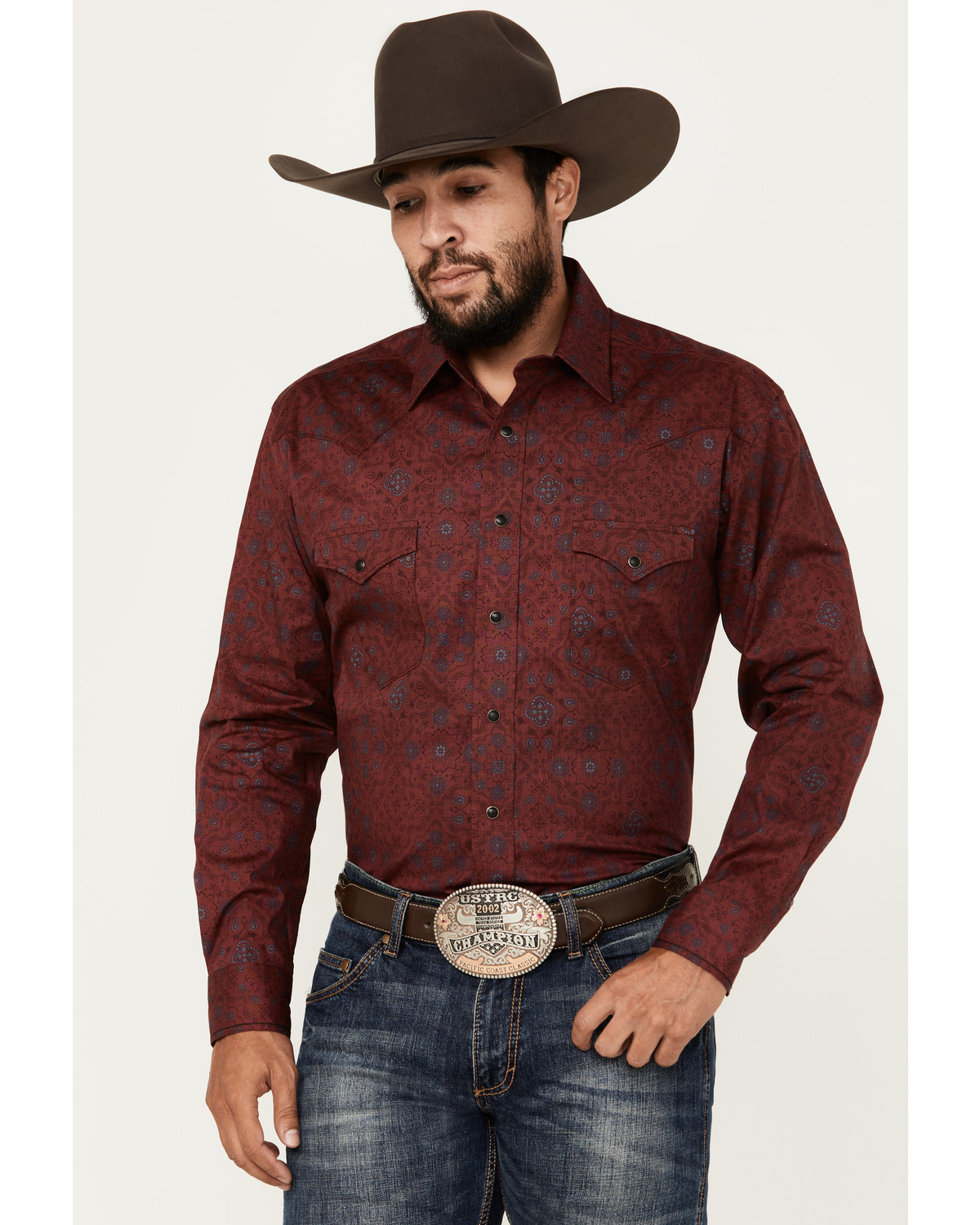 Rough Stock by Panhandle Men's Bandana Paisley Print Long Sleeve Snap Stretch Western Shirt