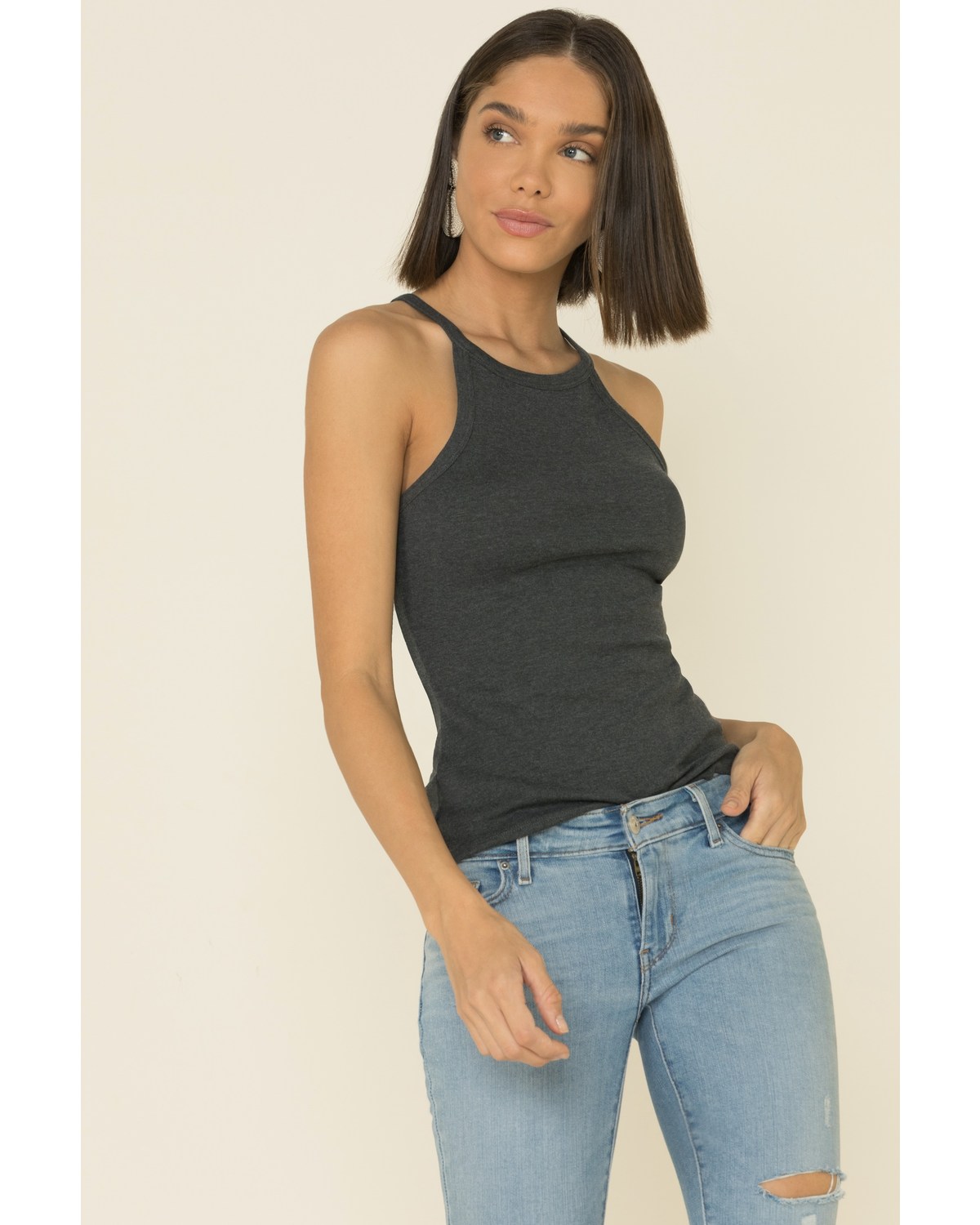 Shyanne Women's Heather High Neck Tank Top