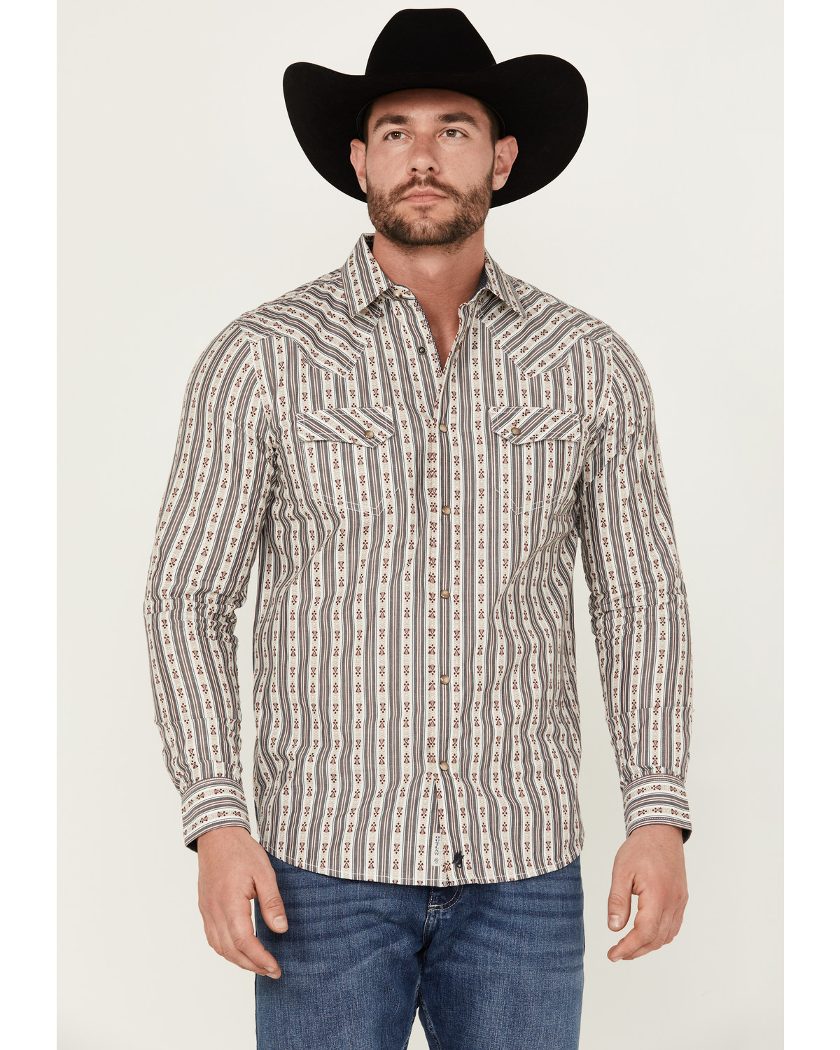 Moonshine Spirit Men's Southern Boy Striped Long Sleeve Pearl Snap Western Shirt