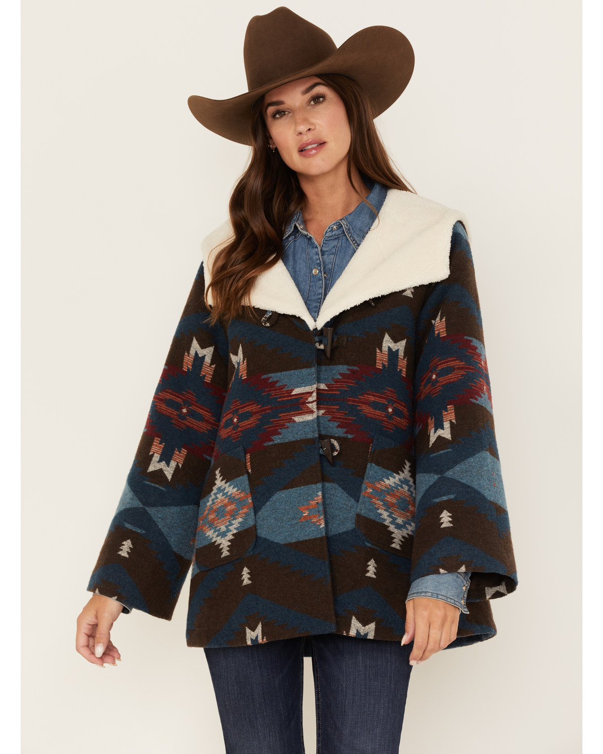 Powder River Outfitters Women's Southwestern Print Sherpa-Lined Jacquard Coat