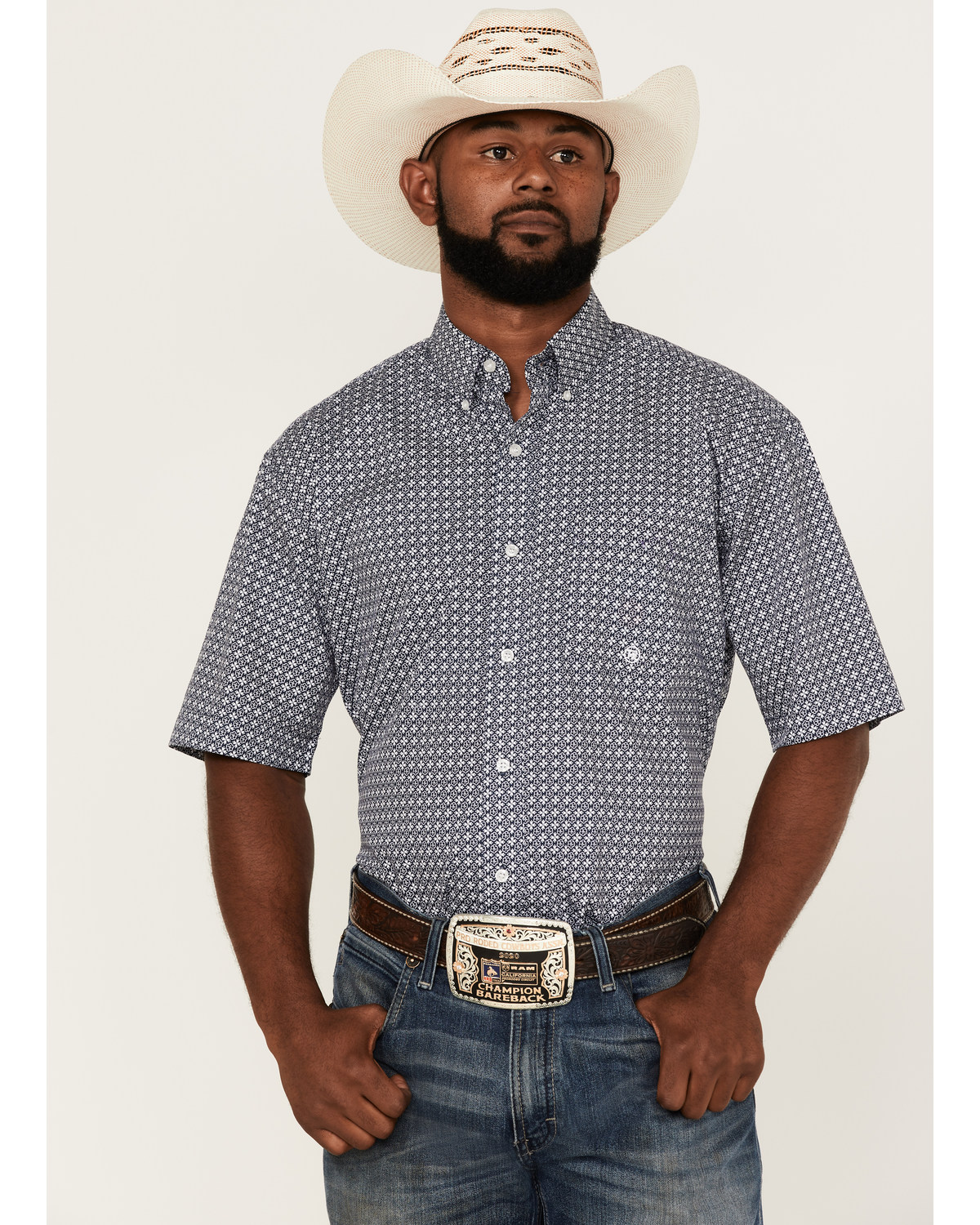 Roper Men's Liberty Bell Foulard Geo Print Short Sleeve Snap Western Shirt
