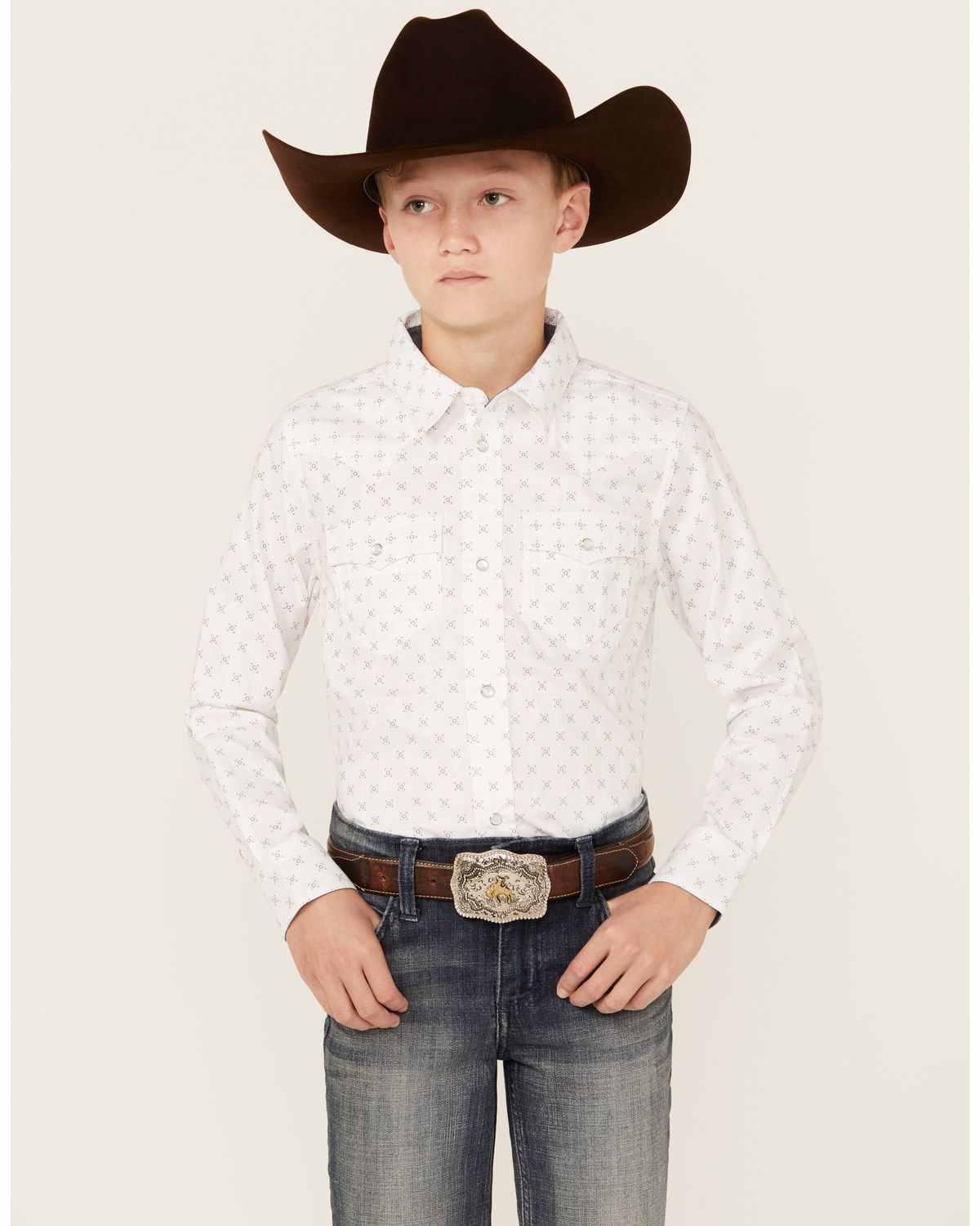 Cody James Boys' North Star Geo Print Long Sleeve Pearl Snap Western Shirt