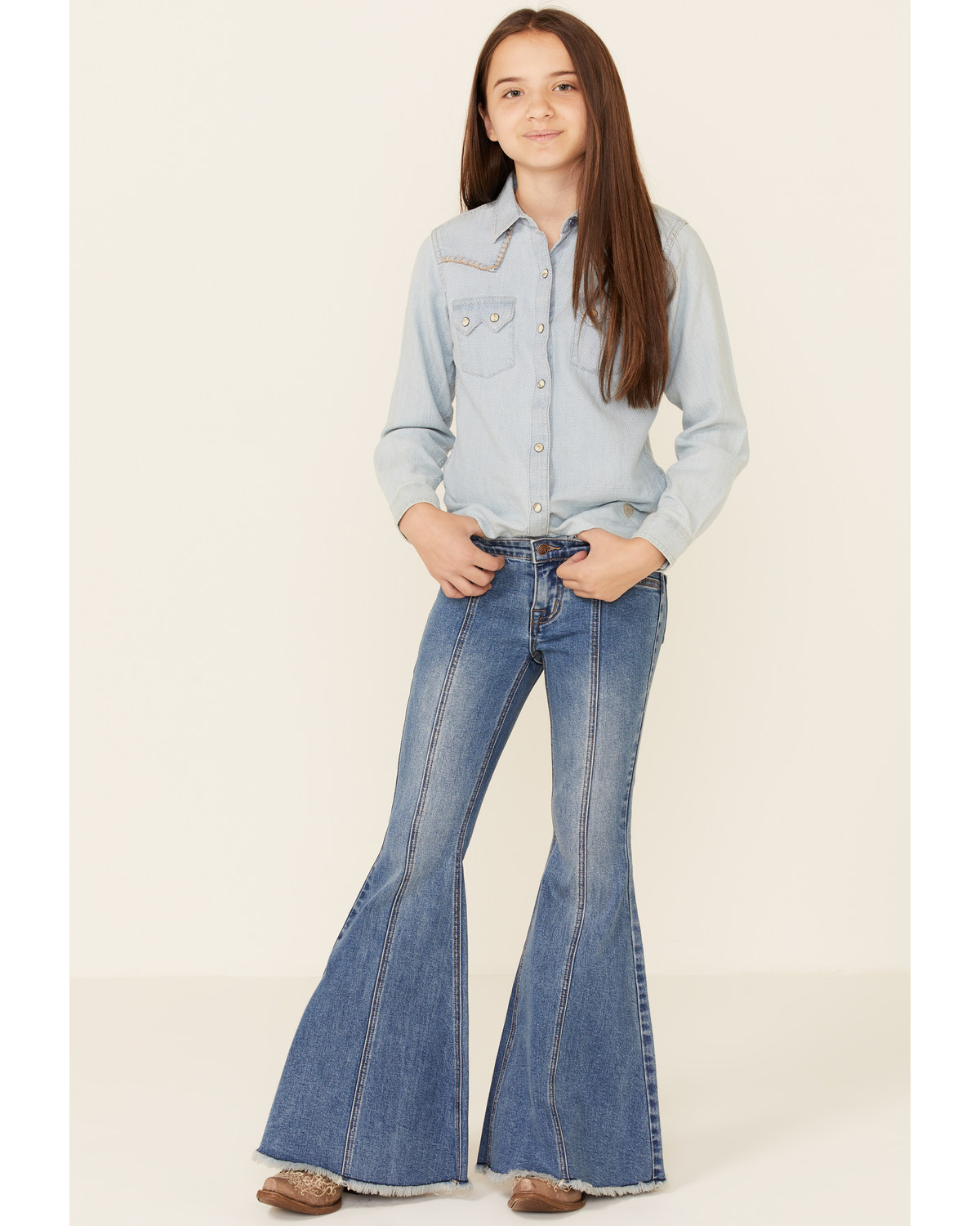 Frayed hem bell bottom jeans Clearance