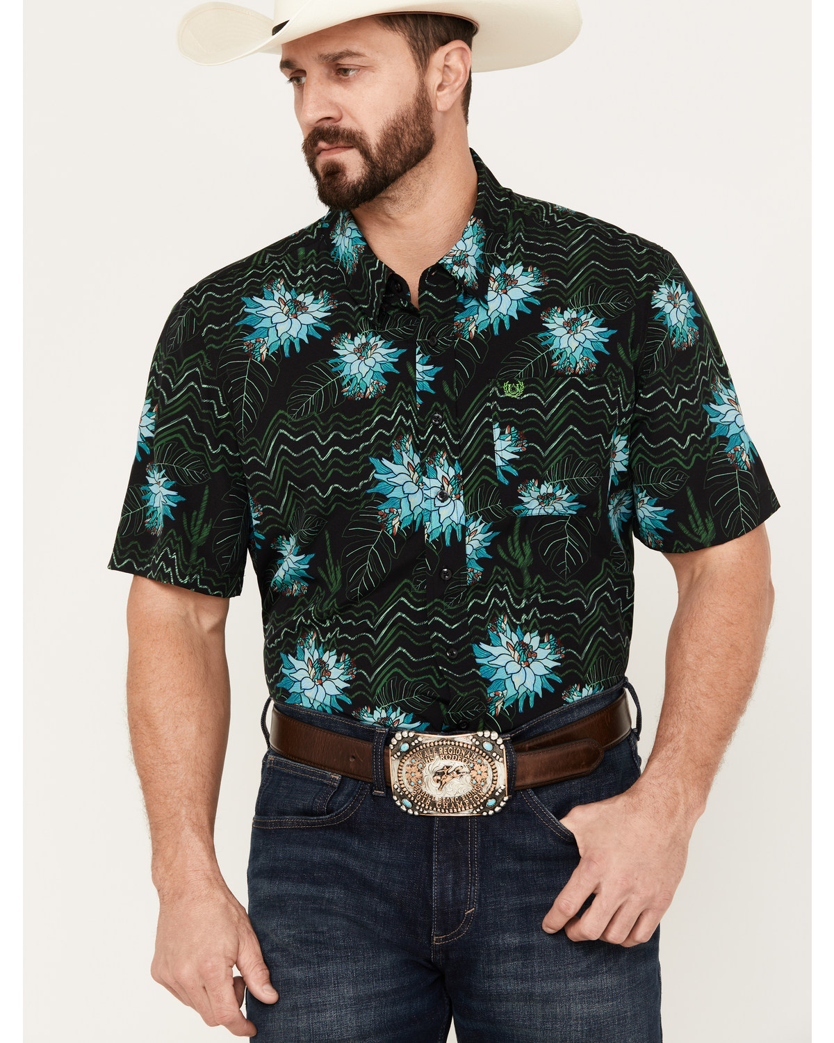 Panhandle Men's Tropical Print Short Sleeve Western Snap Shirt