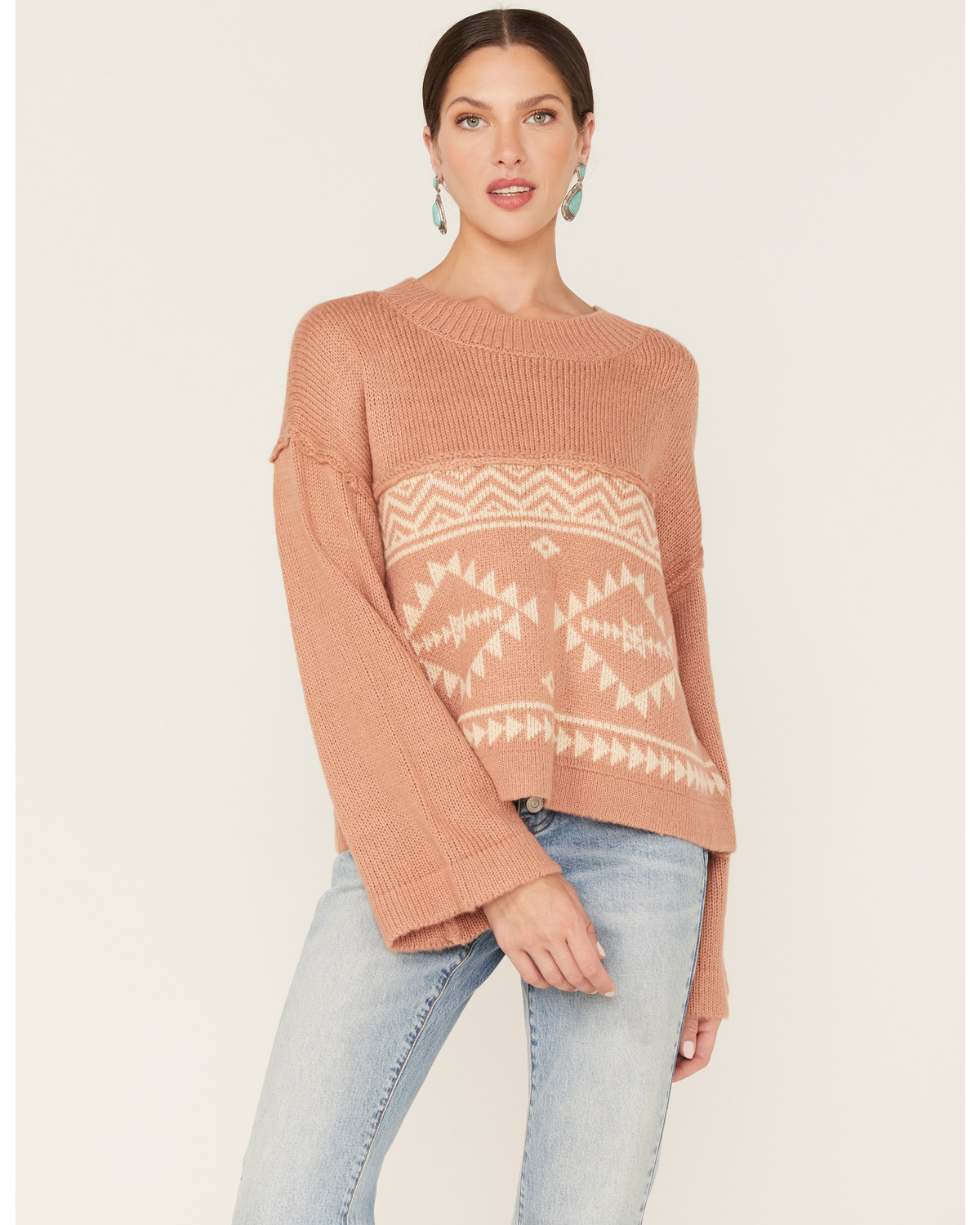 Miss Me Women's Southwestern Stripe Knit Sweater