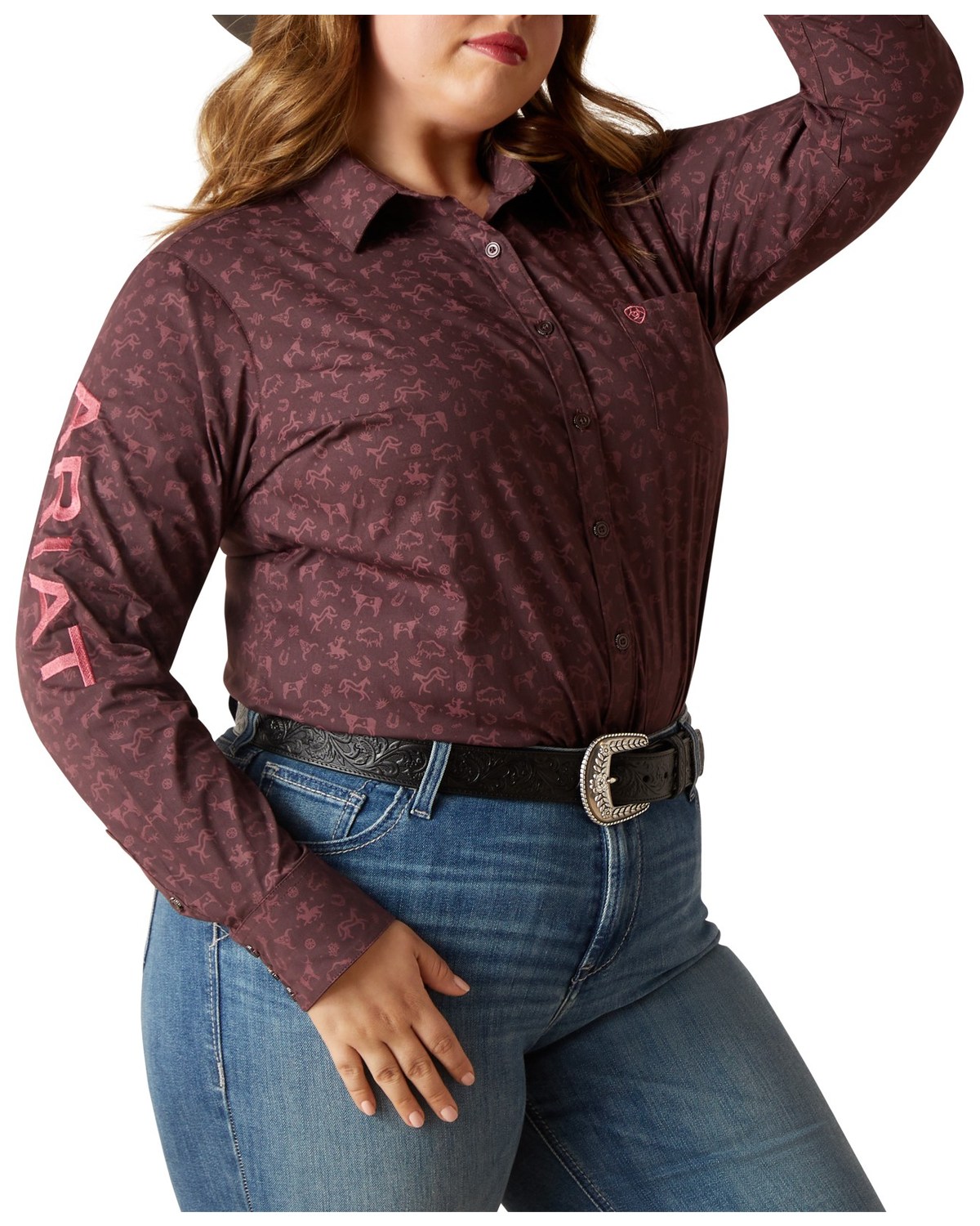 Ariat Women's Ancestry Print Team Kirby Long Sleeve Button-Down Western Shirt - Plus