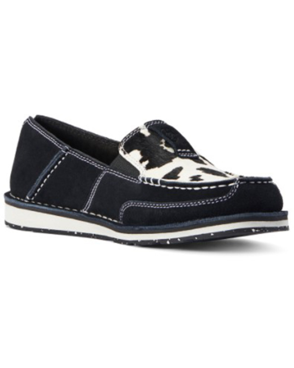 Ariat Women's Suede Cow Print Hair-On Casual Slip-On Cruiser - Moc Toe
