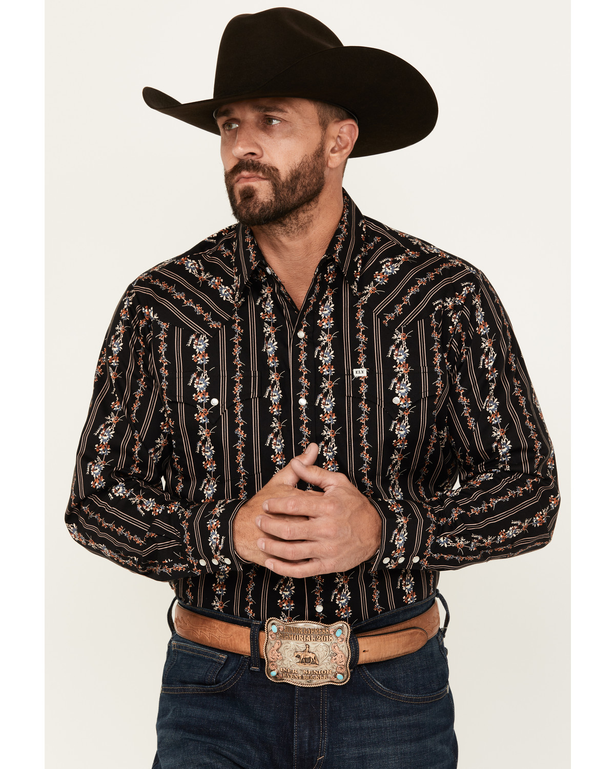 Ely Walker Men's Floral Striped Long Sleeve Pearl Snap Western Shirt