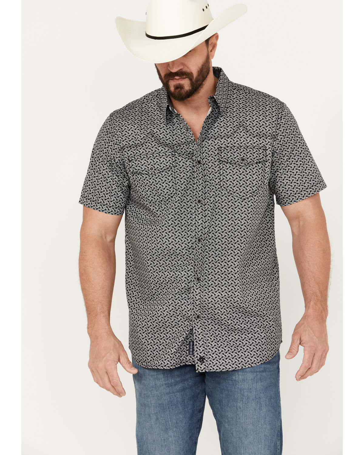 Moonshine Spirit Men's Mind Eraser Geo Print Short Sleeve Western Snap Shirt