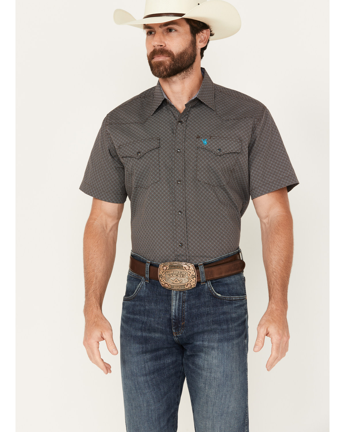 Rodeo Clothing Men's Printed Short Sleeve Snap Western Shirt