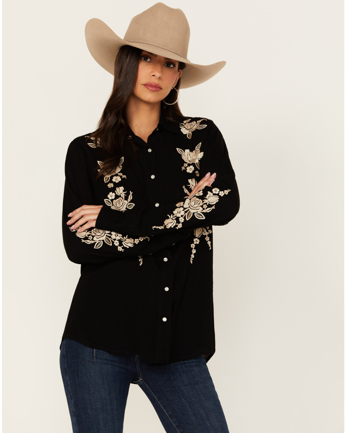 Stetson Women's Retro Floral Embroidered Long Sleeve Snap Western Shirt