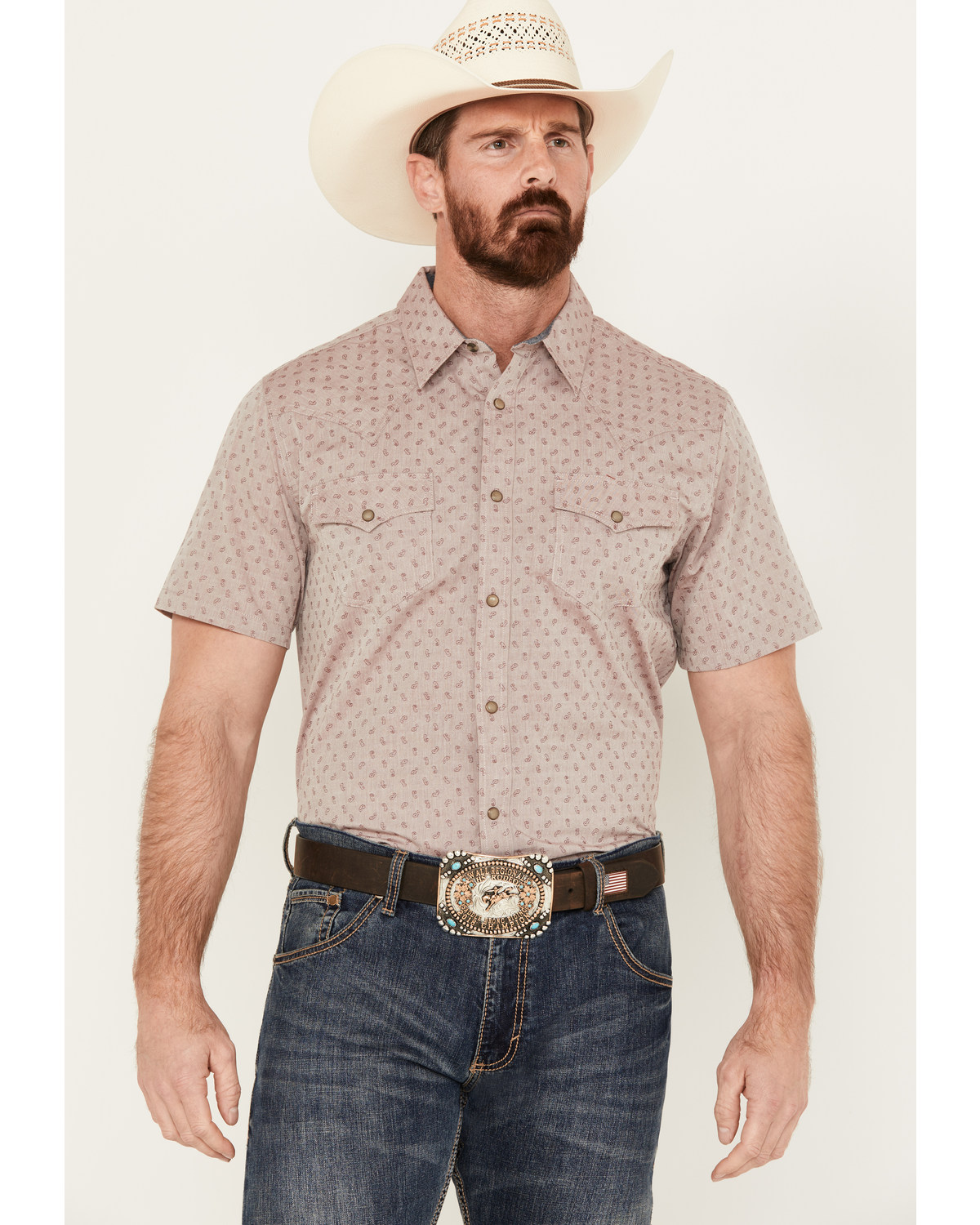 Cody James Men's Micro Paisley Print Short Sleeve Snap Western Shirt