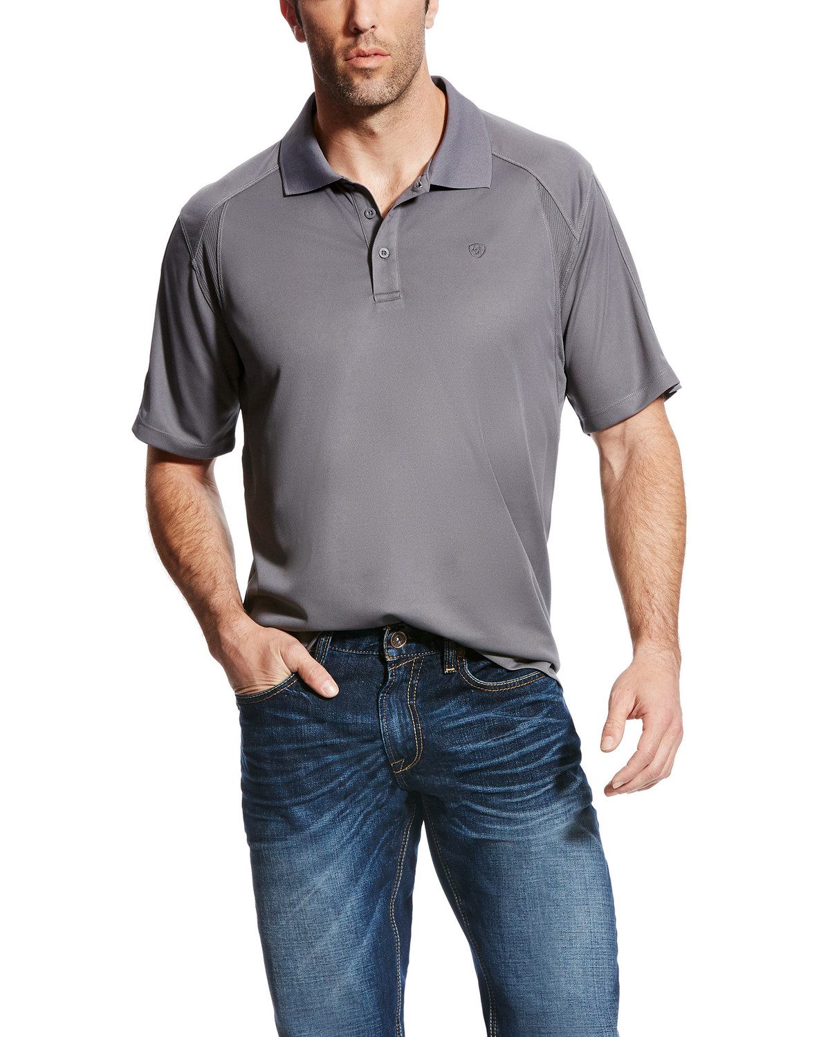 Ariat Men's Grey AC Pique Short Sleeve Polo Shirt - Tall